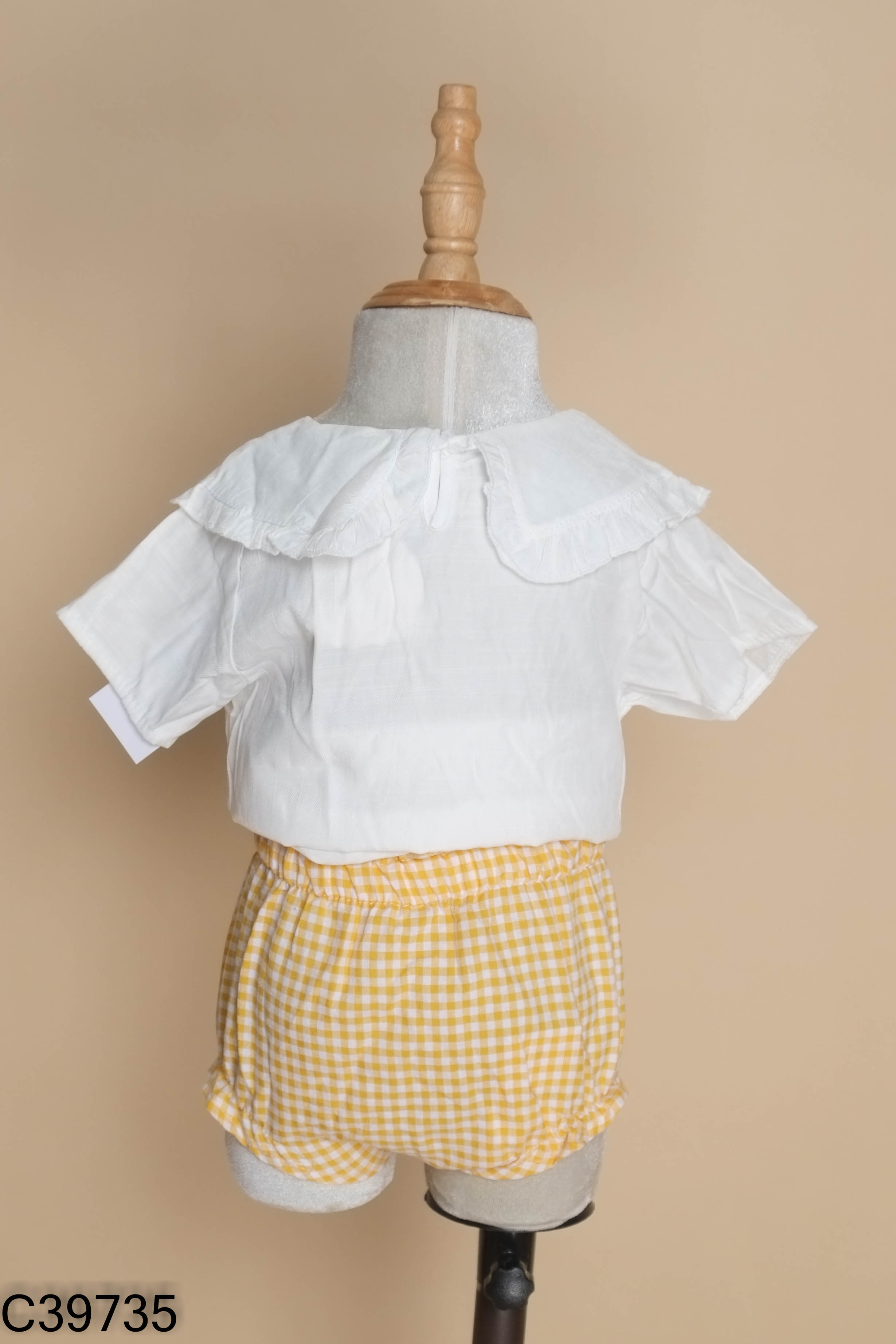 NEWTAG H-B KIDS set áo trắng+quần vàng kẻ