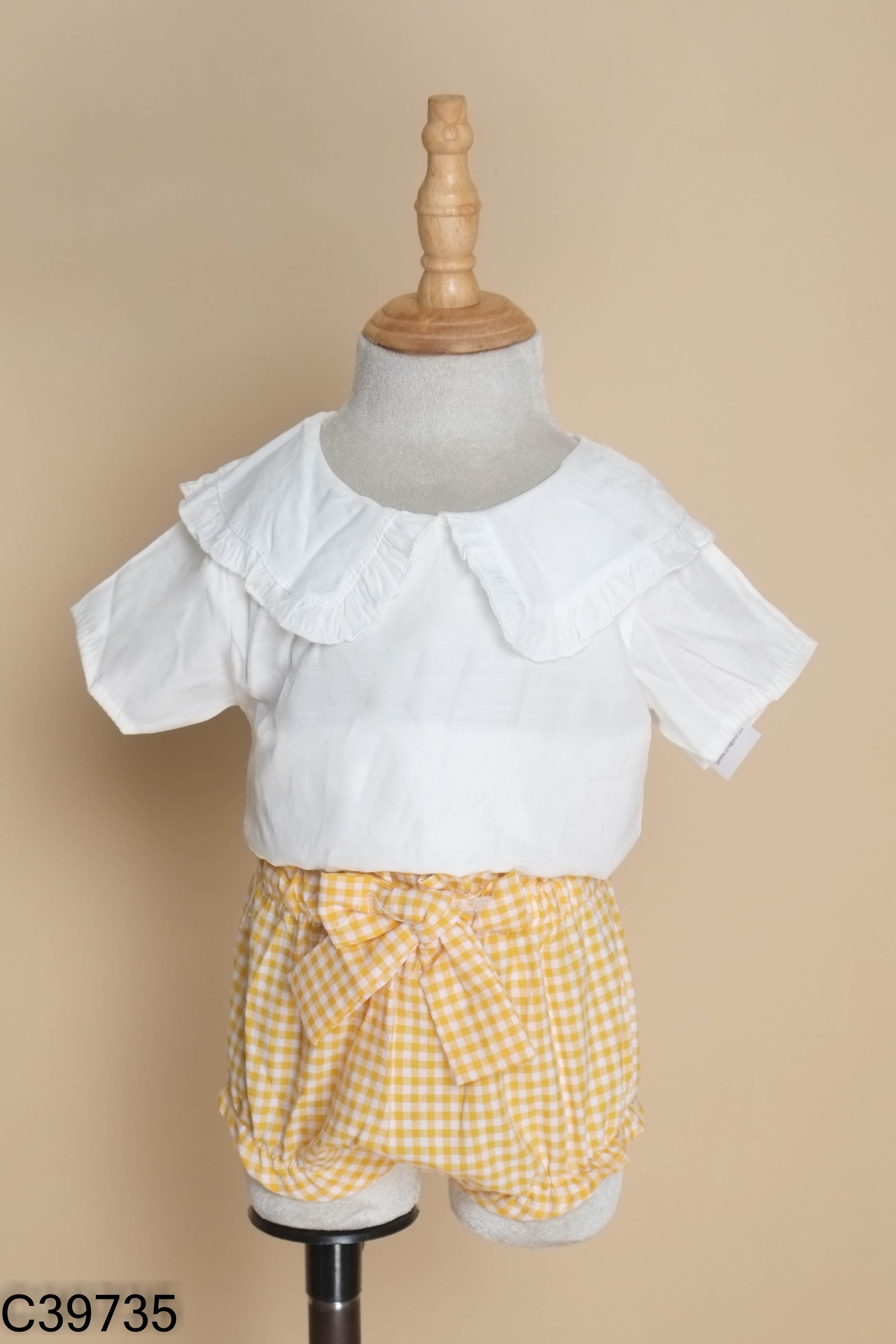 NEWTAG H-B KIDS set áo trắng+quần vàng kẻ