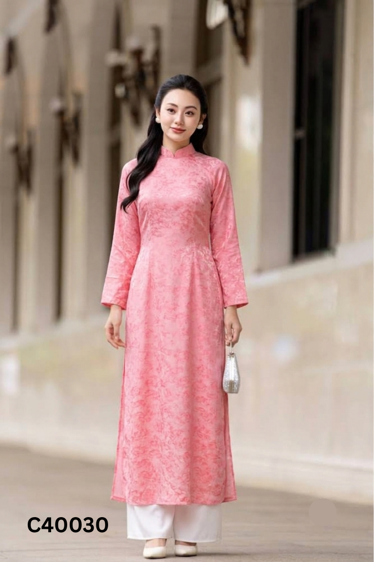 Set Áo dài hồng hoa + quần trắng