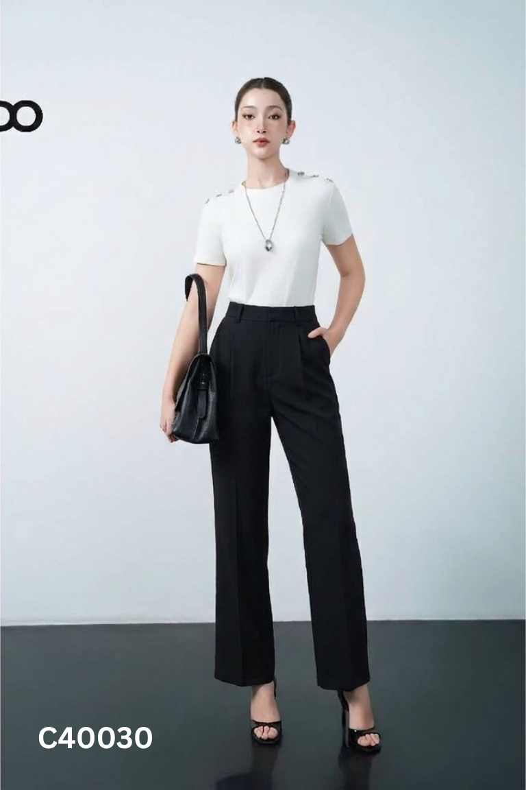 NEWTAG Quần suông đen trơn