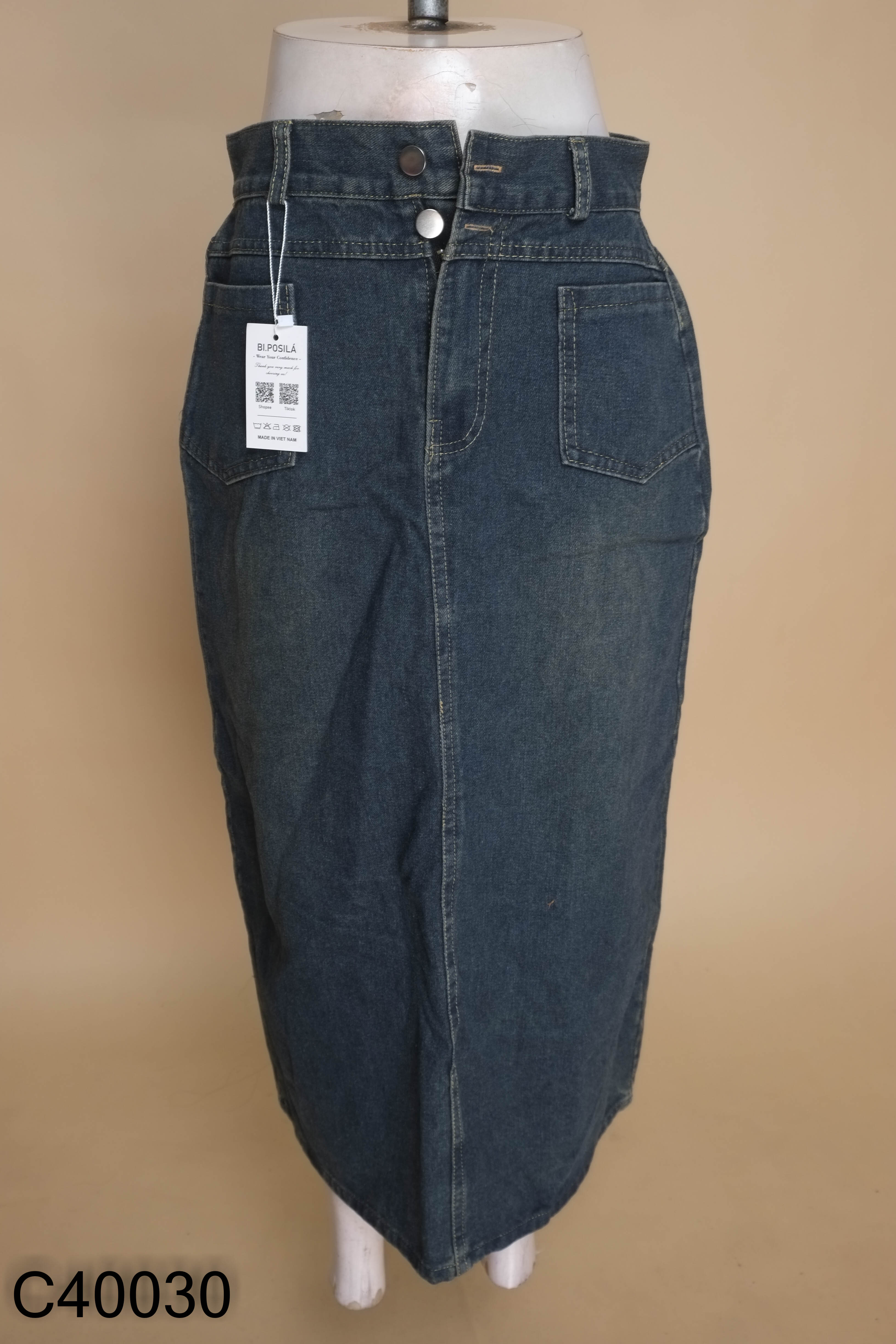 NEWTAG Chân váy jeans xanh