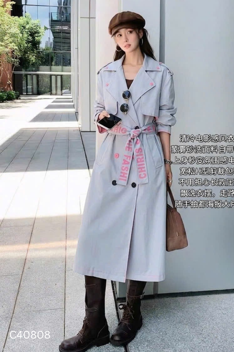 Áo CHIRIS CHIC xanh dáng dài kèm đai