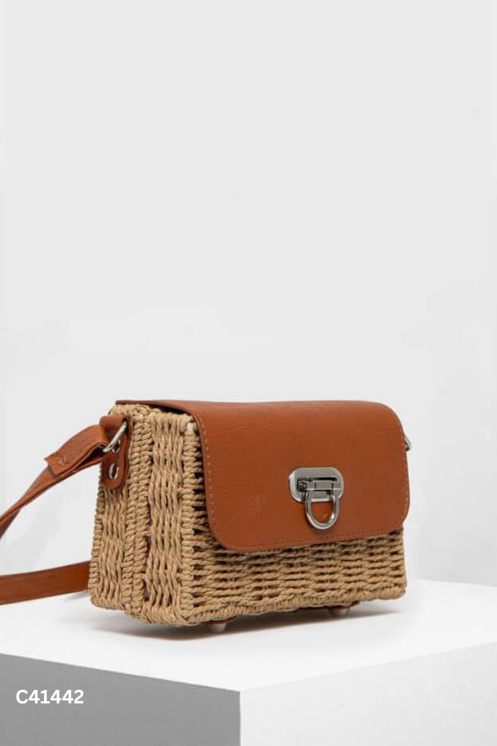 Túi cói phối da nâu