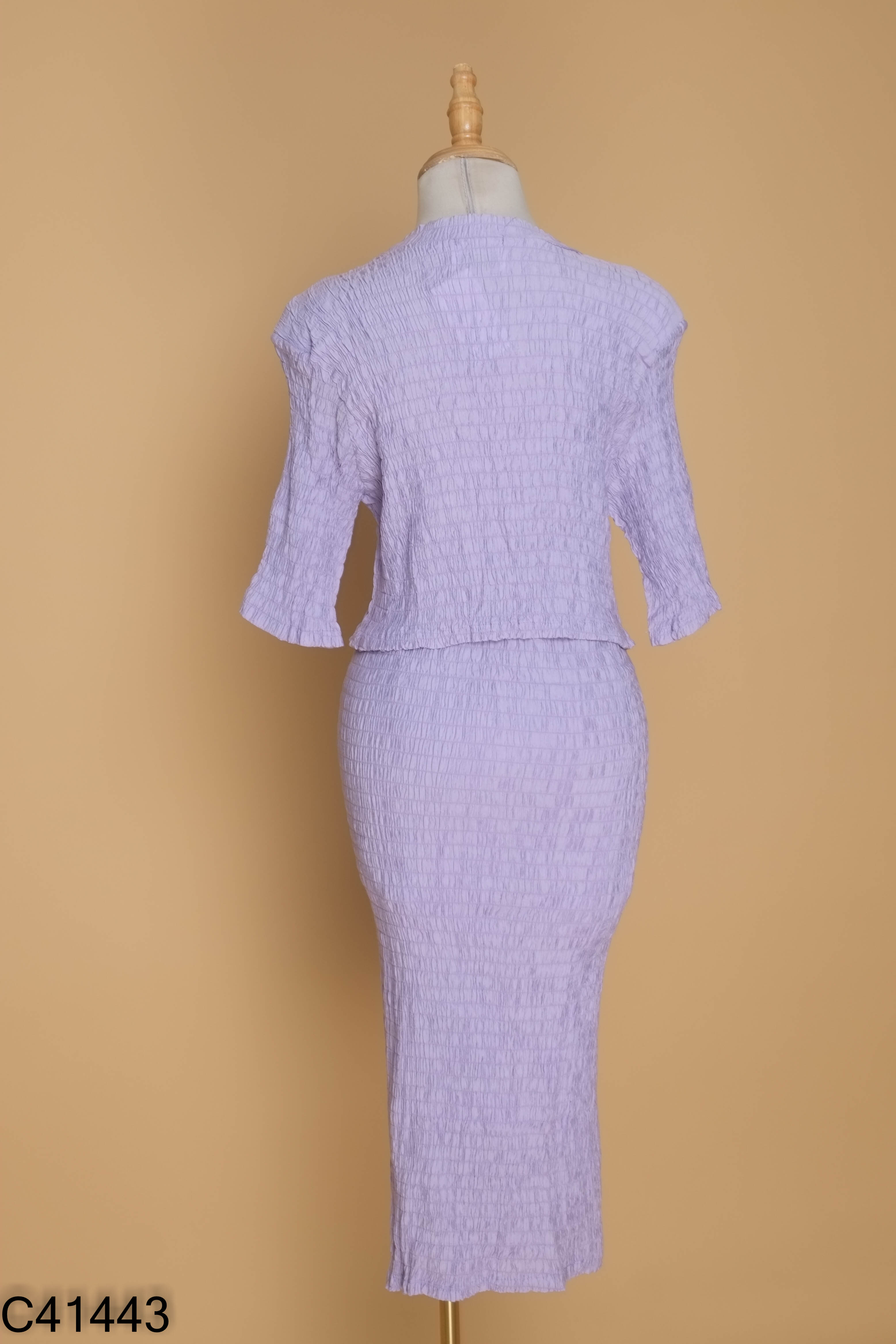 SET Áo croptop + chân váy dài tím nhún