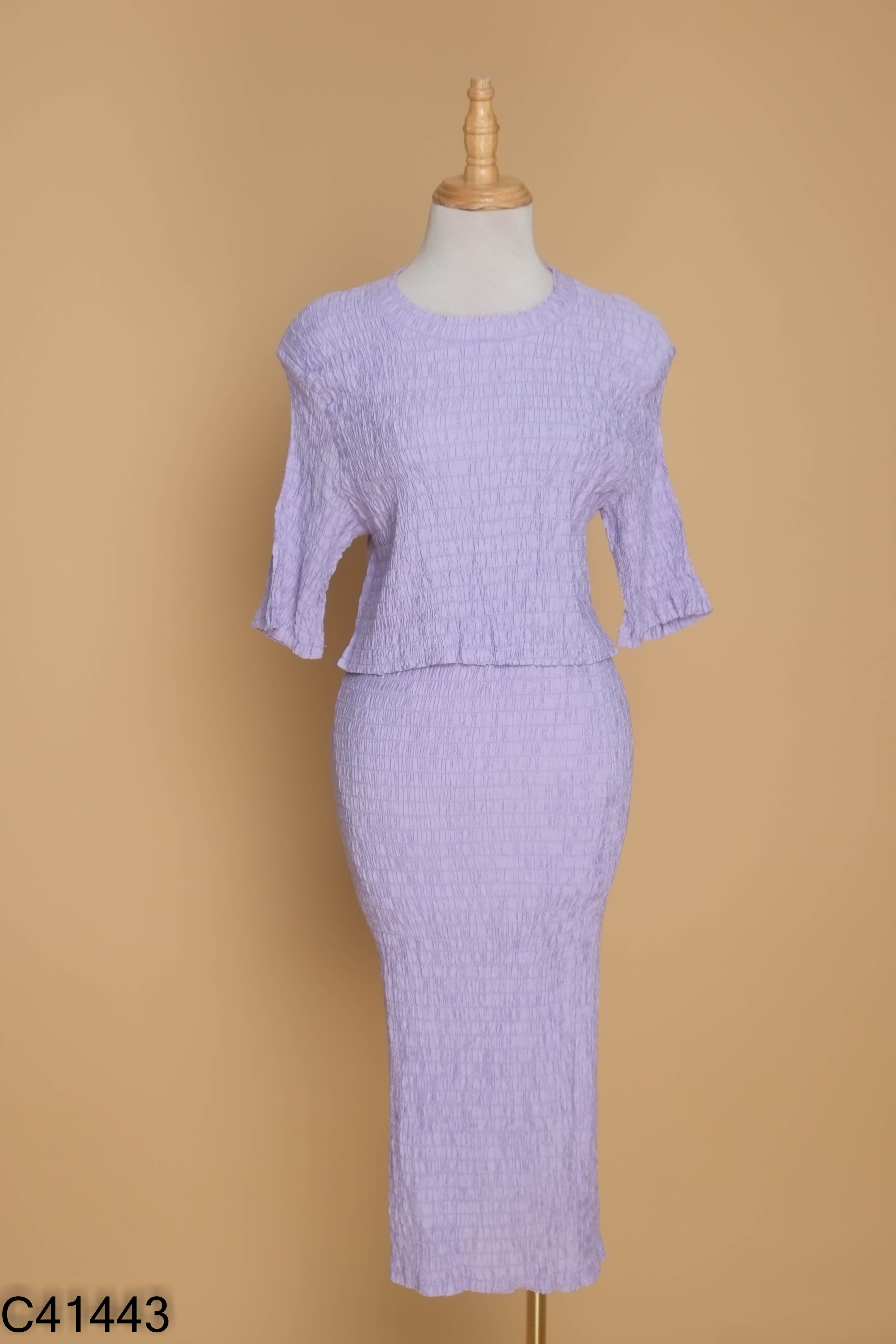 SET Áo croptop + chân váy dài tím nhún