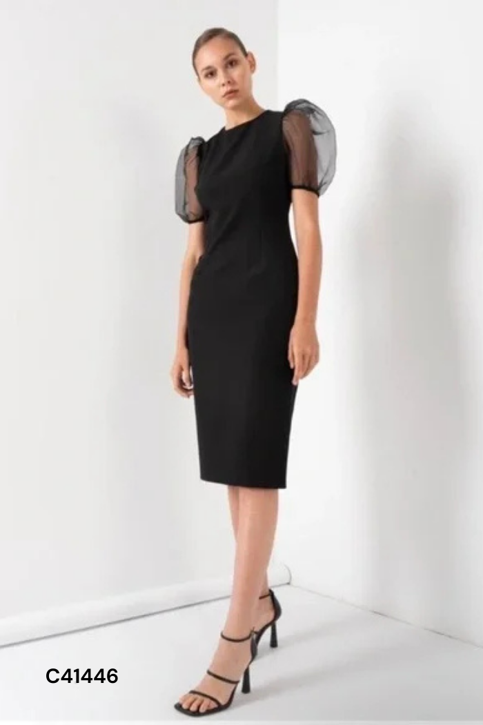 NEWTAG Váy ZARA đen phối tay voan