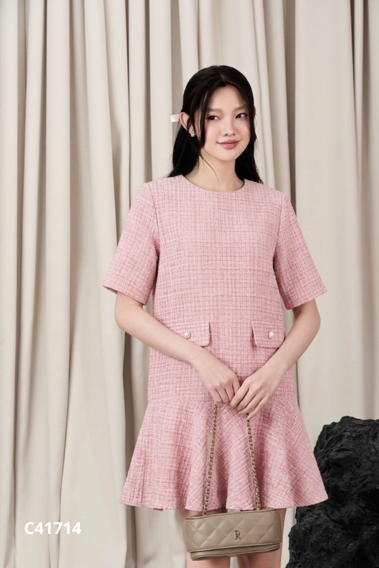 Váy MYAN dạ hồng dáng suông