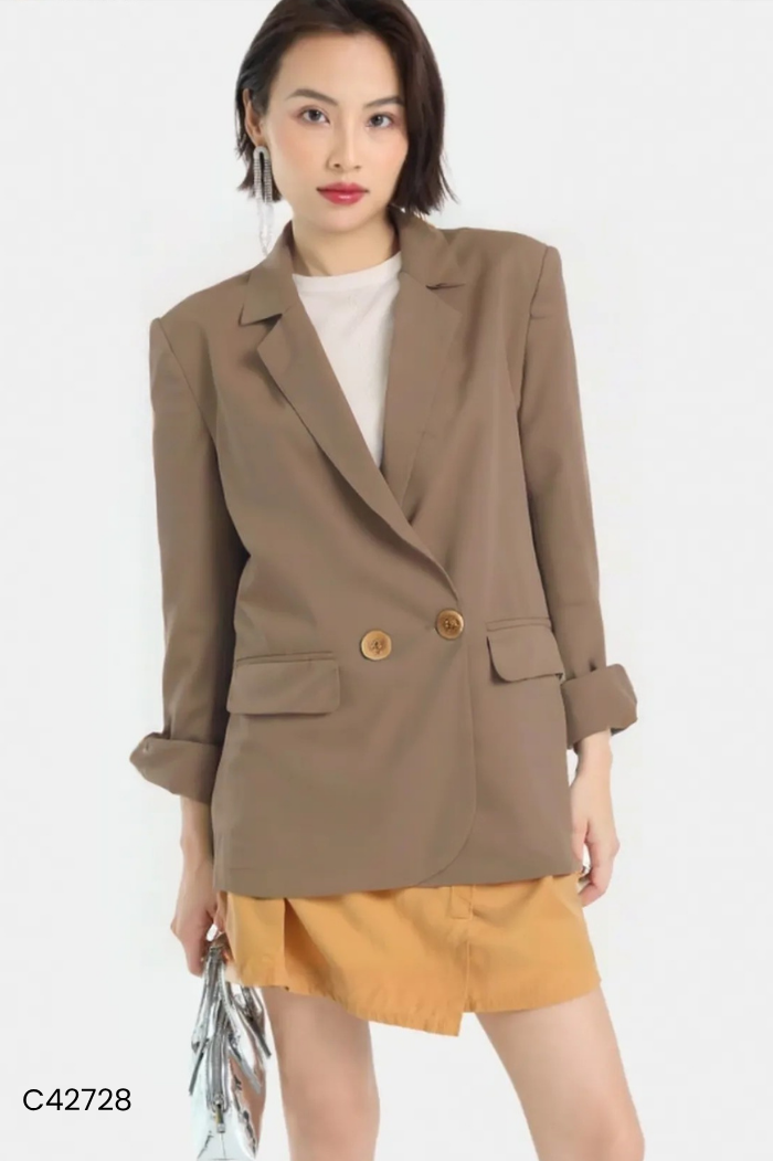 NEWTAG Áo blazers nâu có đệm vai