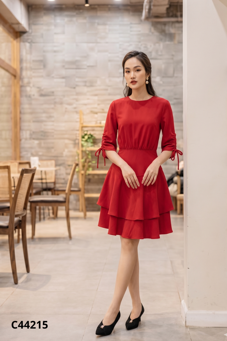 Váy NYM đỏ tay buộc nơ
