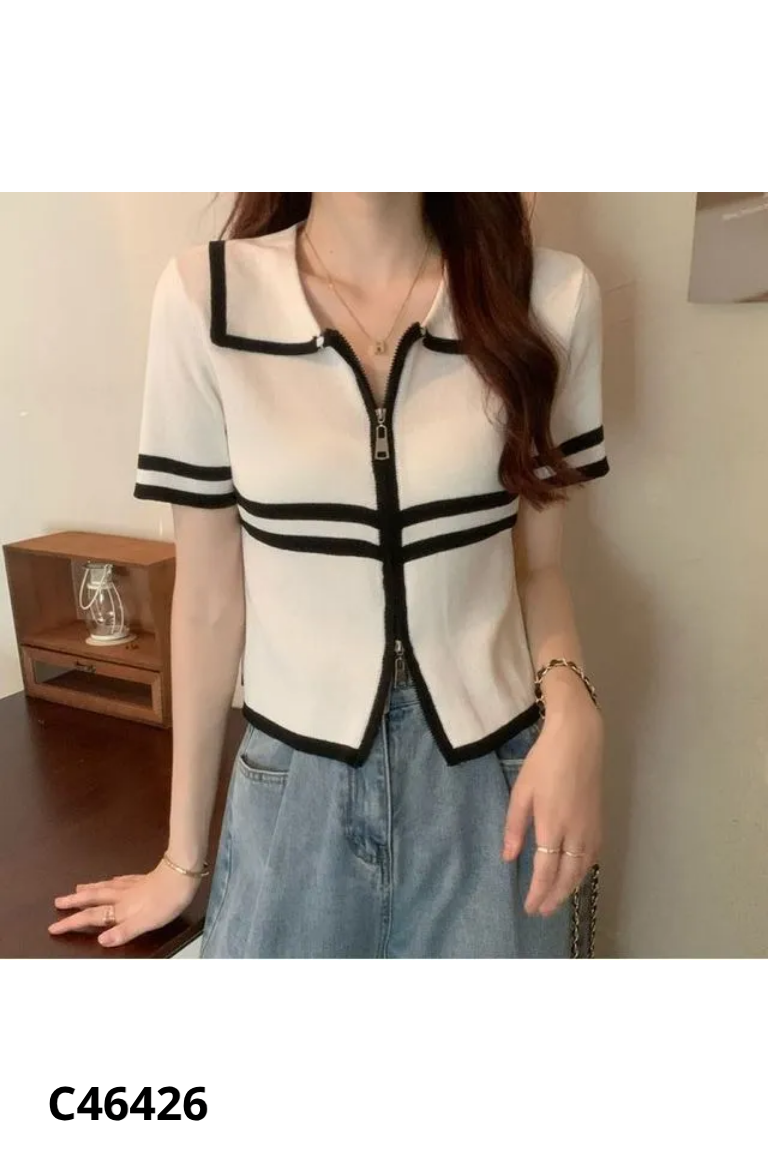 Áo len mongtoghi trắng viền đen