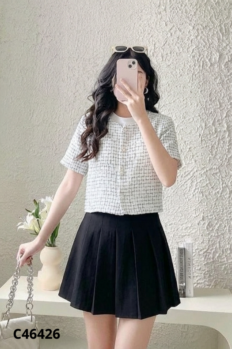 Set Áo dạ xám phối cúc + chân váy