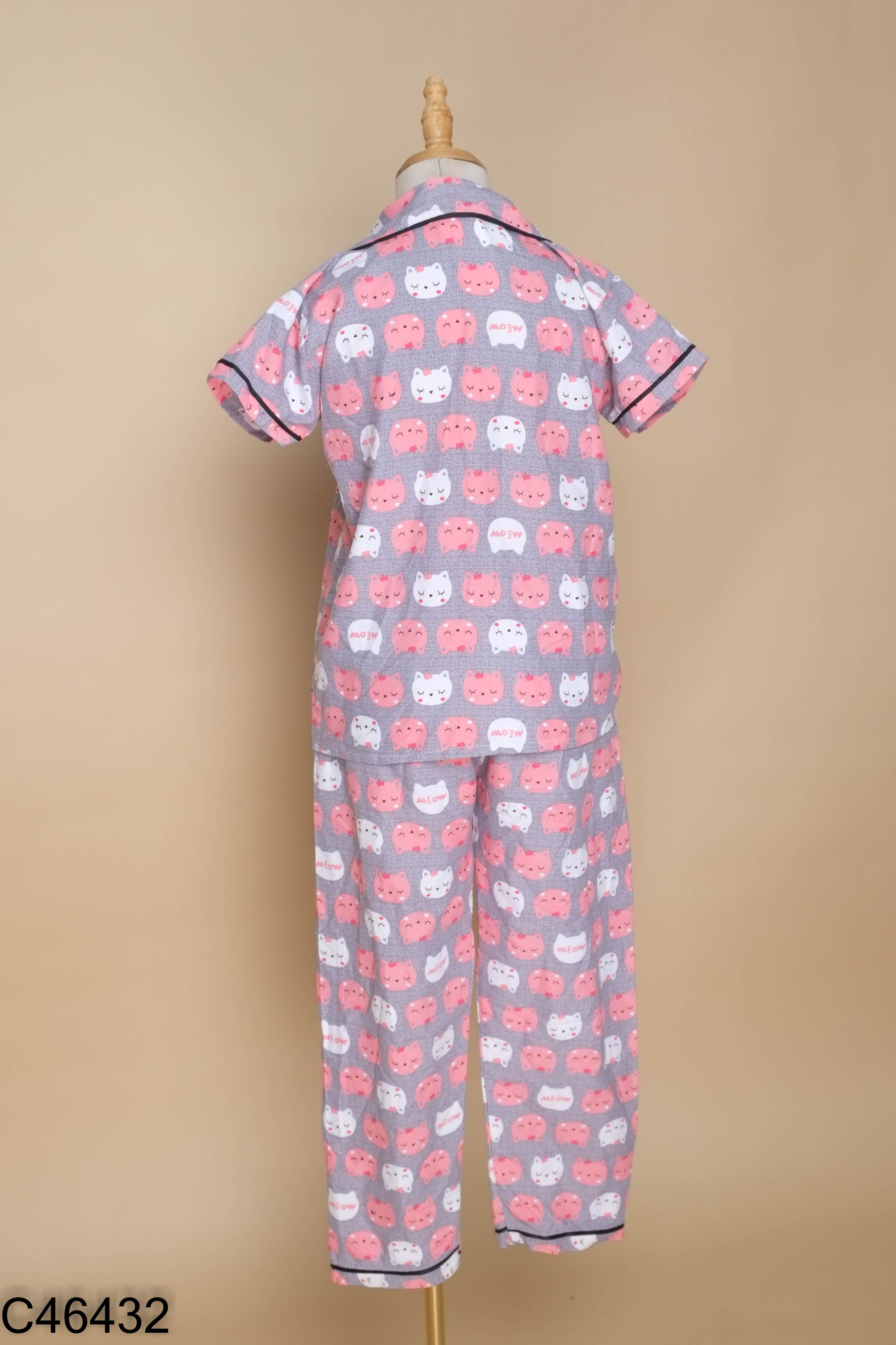 Set Pijama xám họa tiết mèo