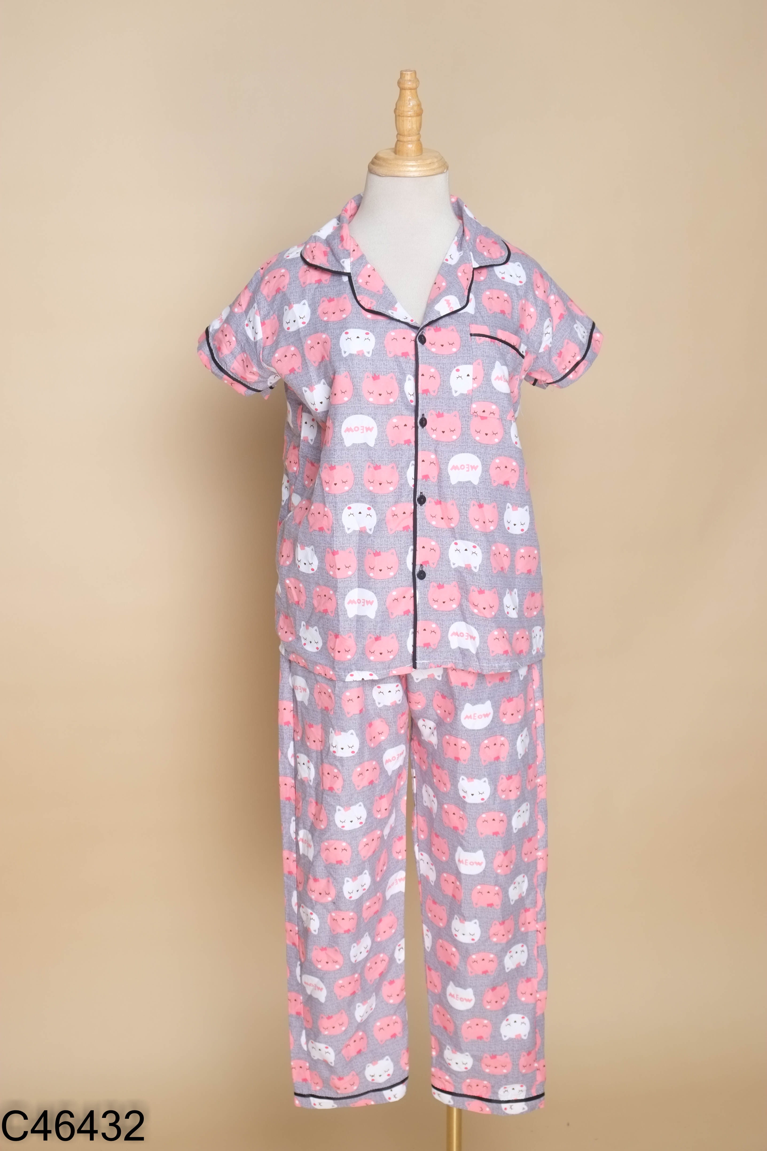 Set Pijama xám họa tiết mèo