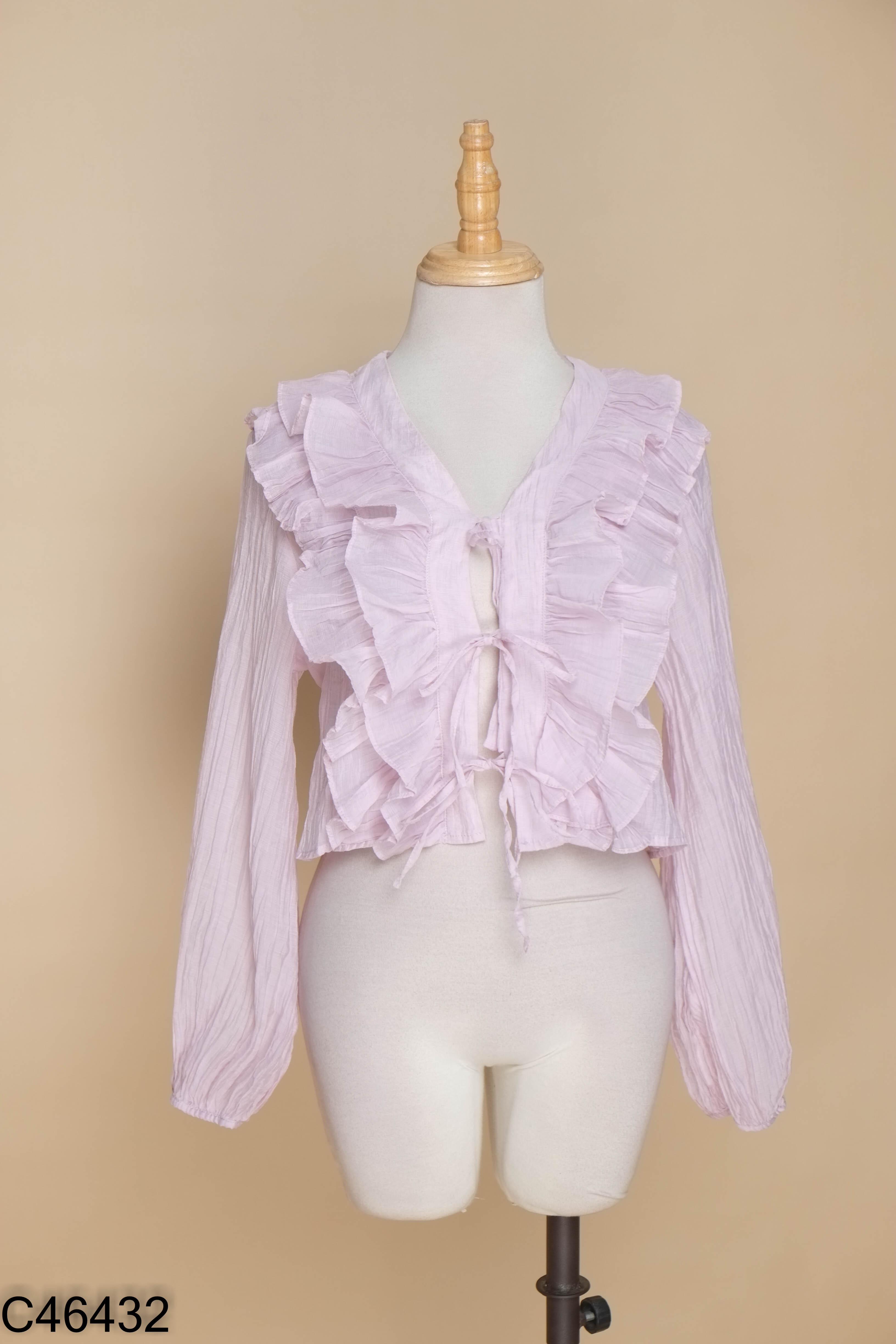 Áo voan kiểu hồng phối bèo croptop