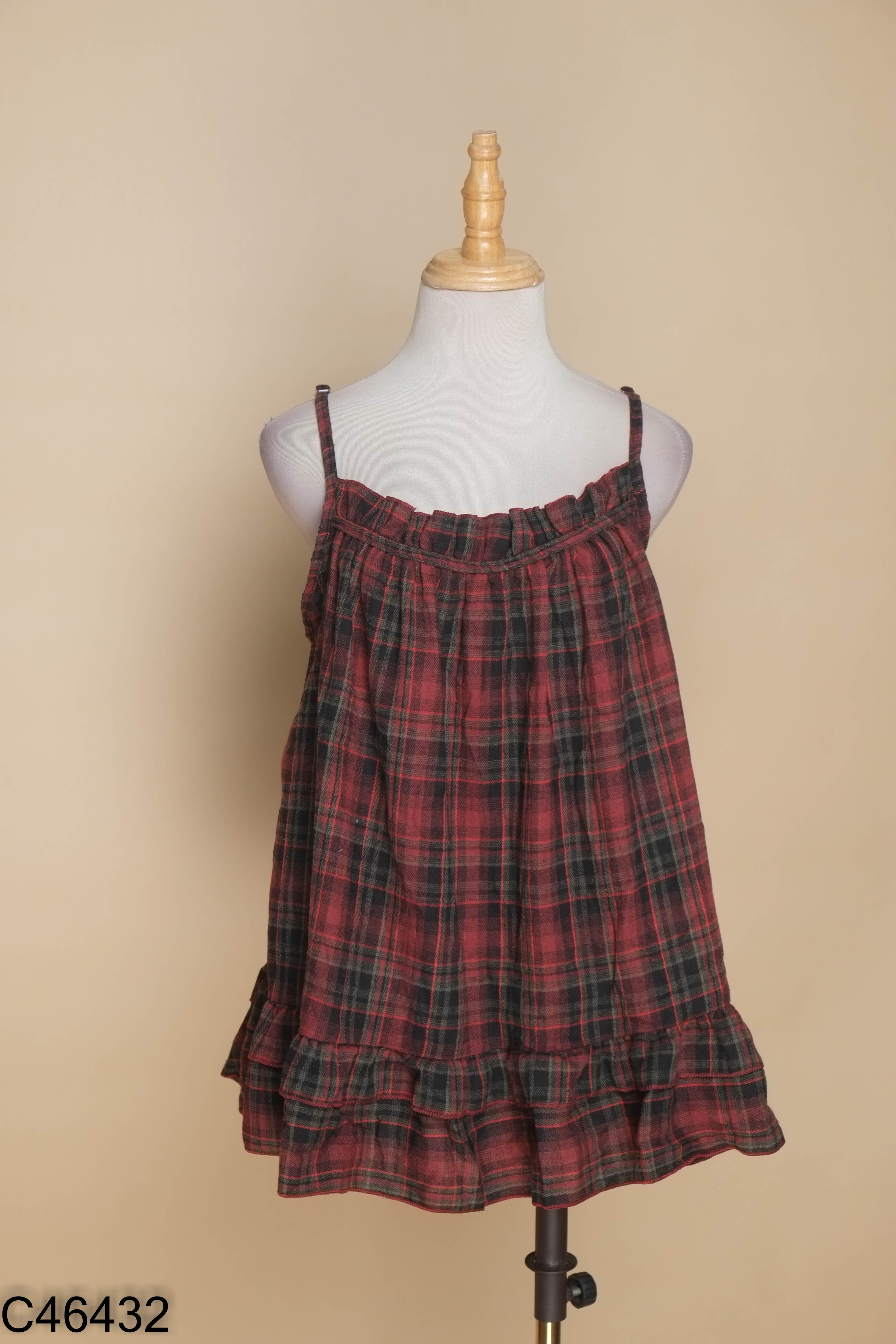 Áo babydoll hai dây đỏ kẻ xanh