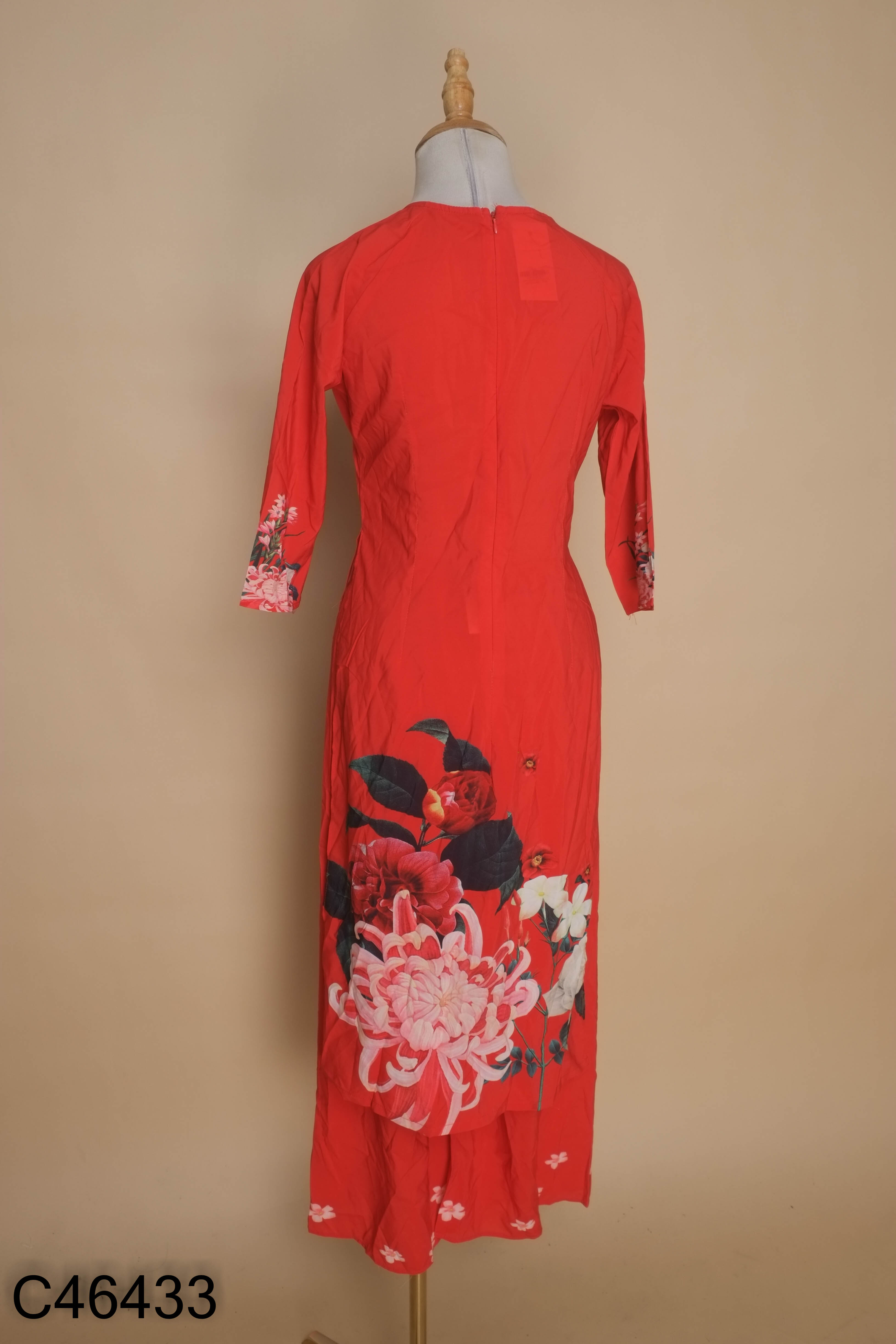Set áo dài cam thêu hoa + quần cam
