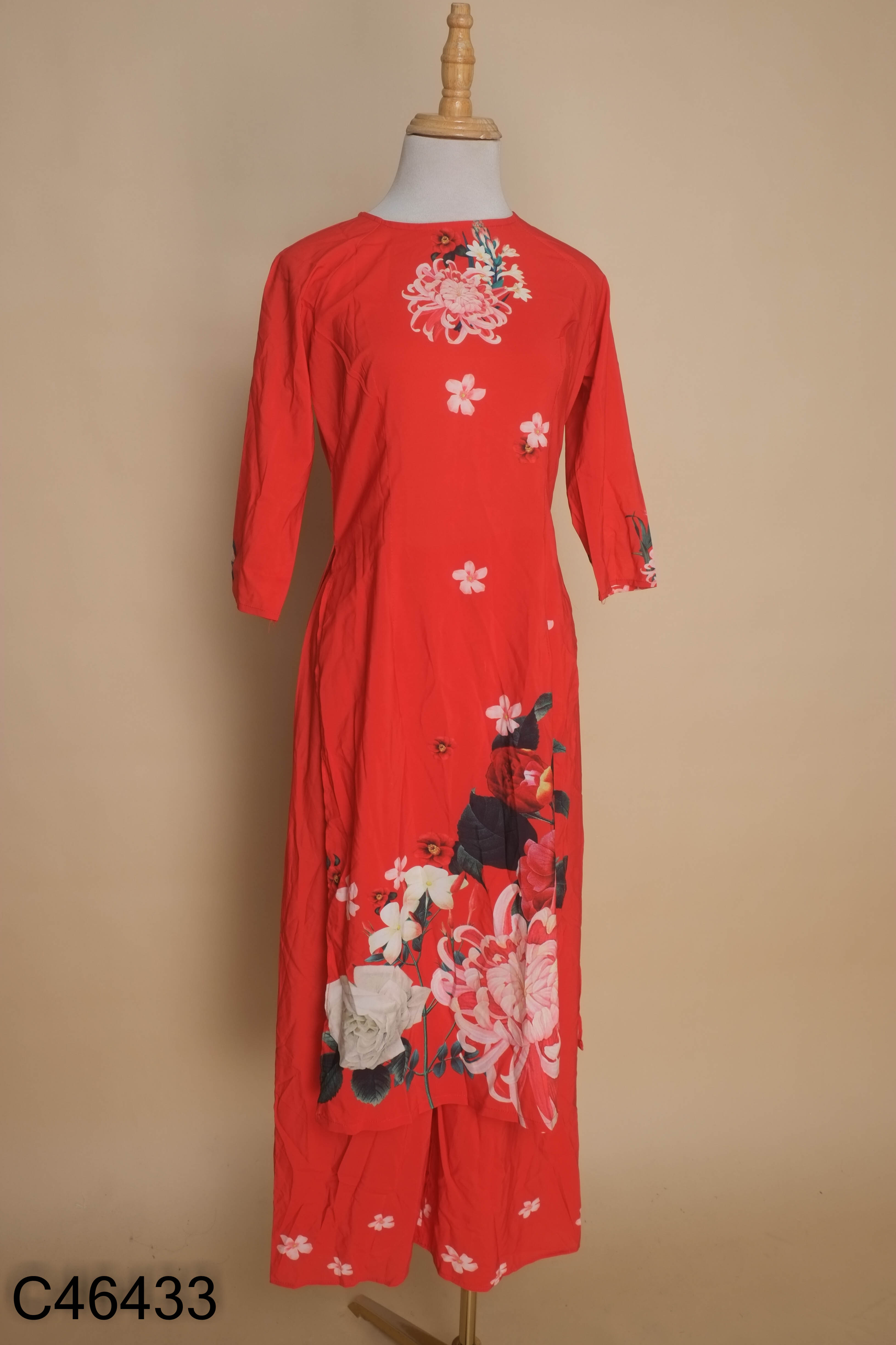 Set áo dài cam thêu hoa + quần cam