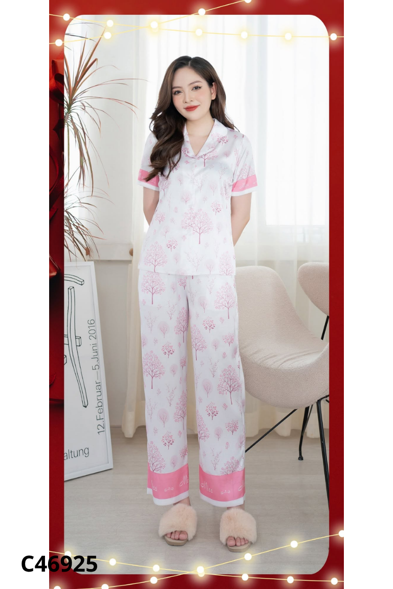 Set đồ ngủ lụa trắng hoa hồng
