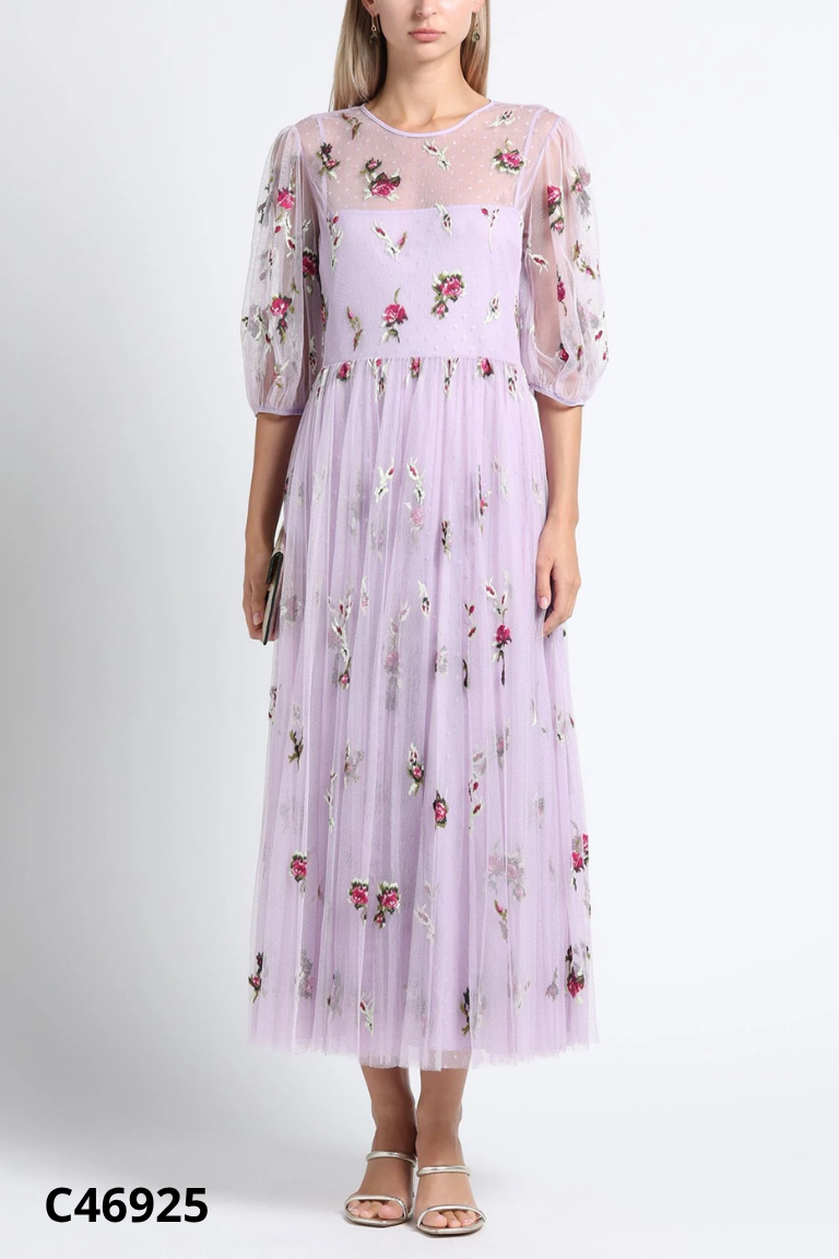 C4692510623-Váy lưới tím VALENTINO thêu hoa (kèm lót)