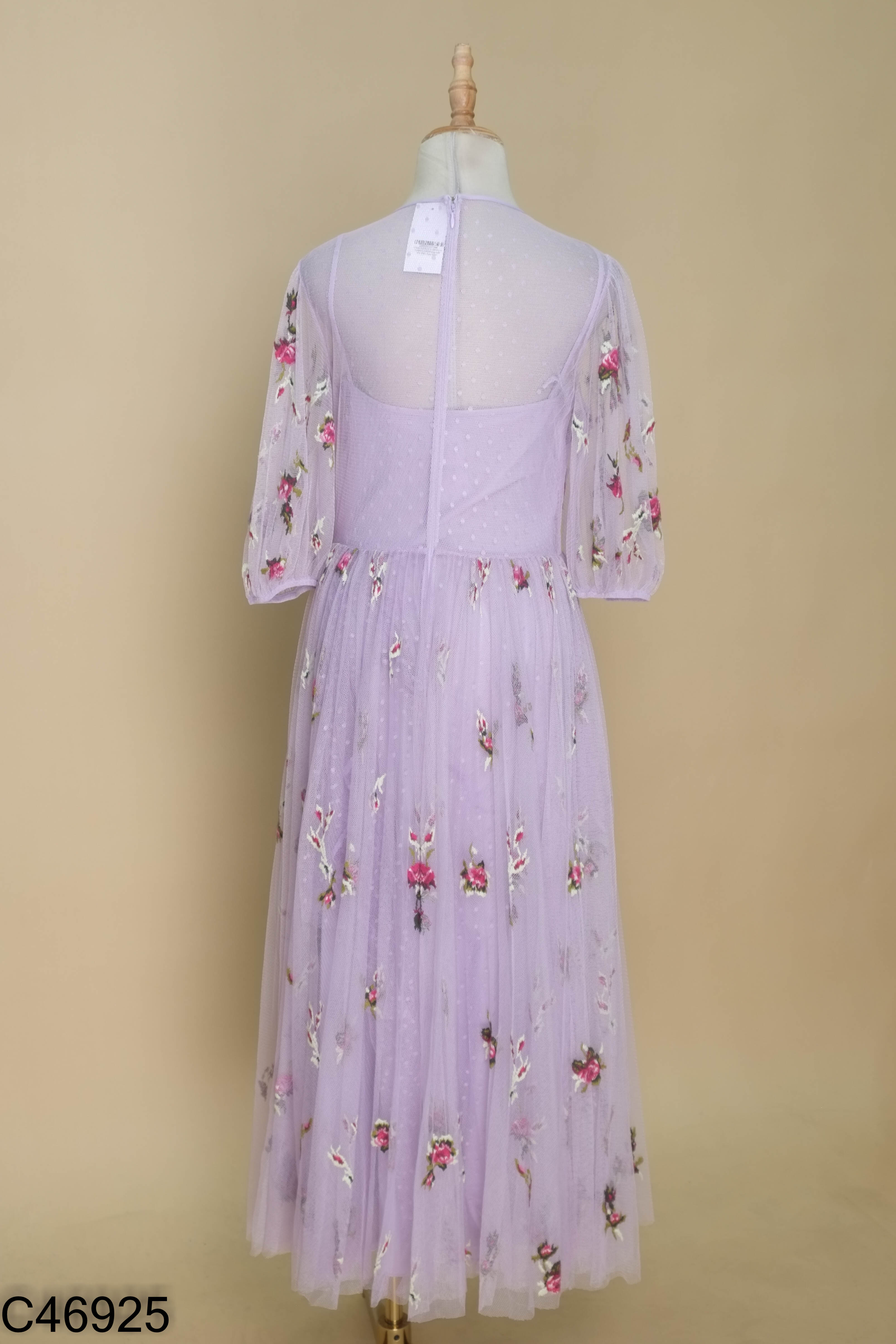 C4692510623-Váy lưới tím VALENTINO thêu hoa (kèm lót)
