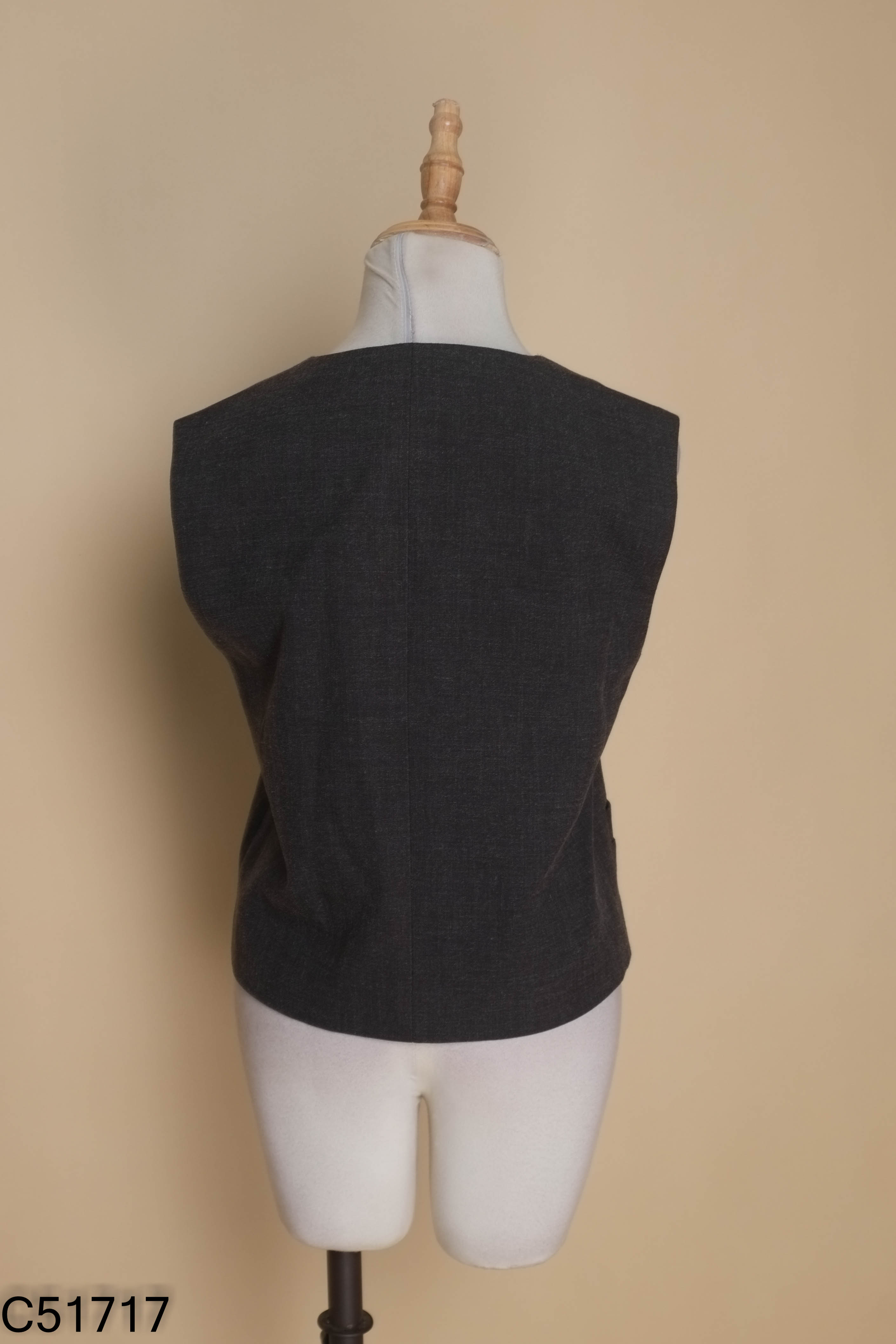 Áo gile vest ghi đen cổ tròn