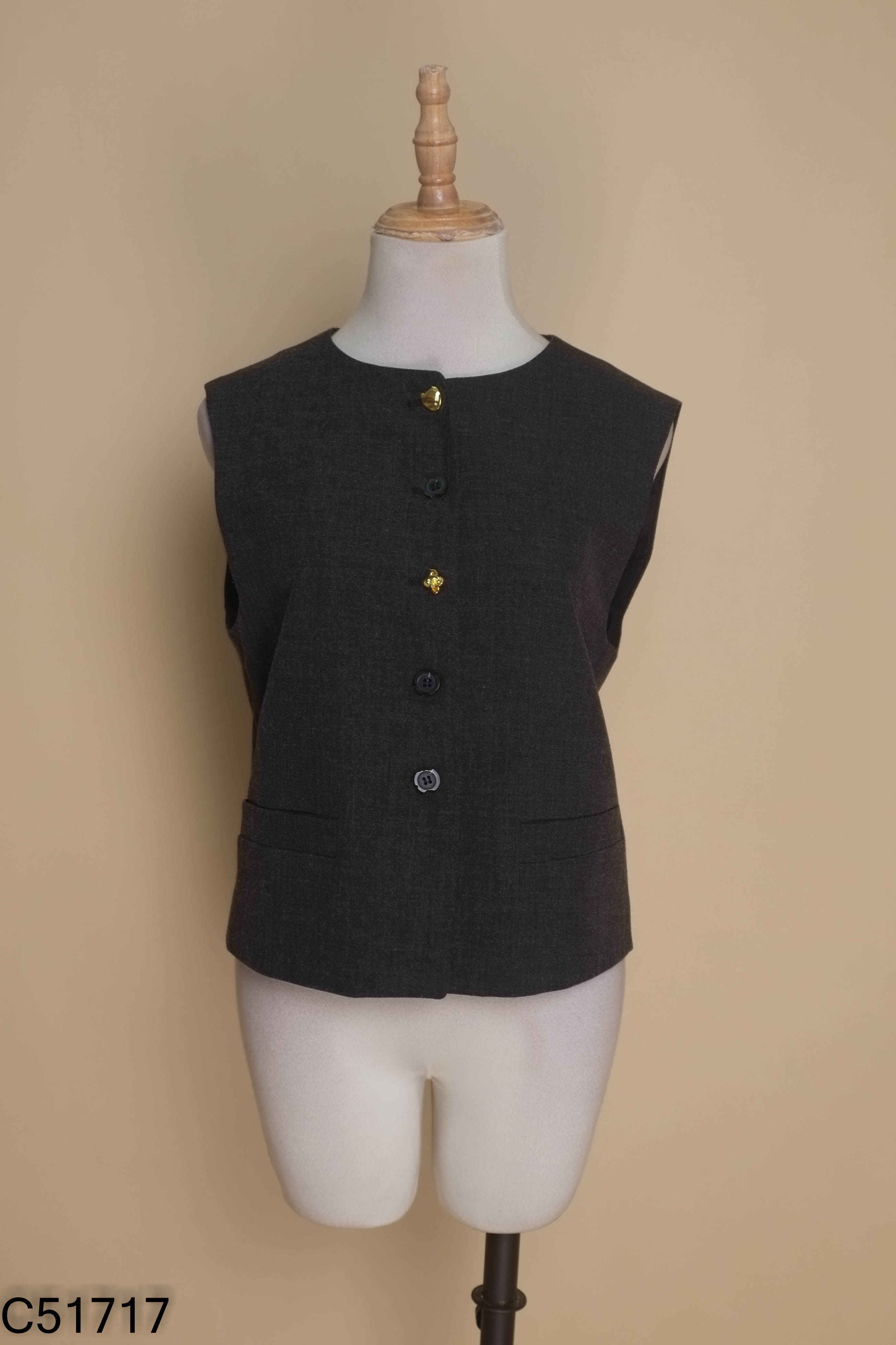 Áo gile vest ghi đen cổ tròn