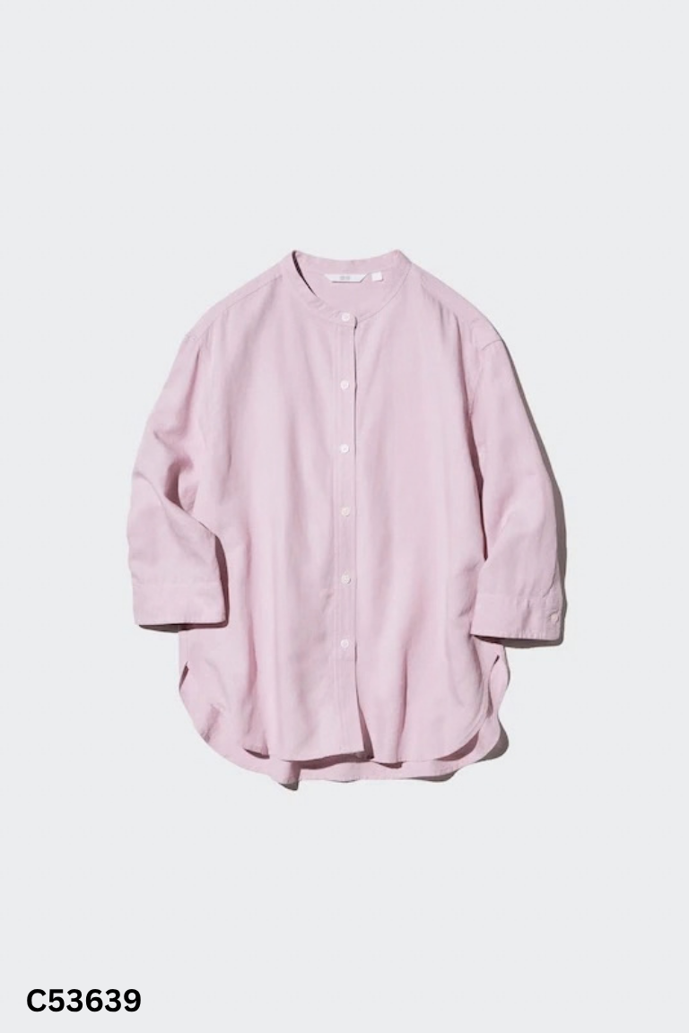 Áo sơ mi tím UNIQLO cổ tàu trơn
