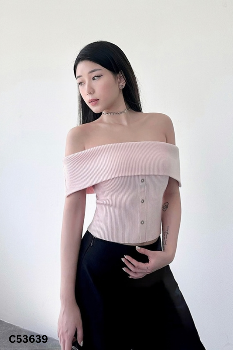 Áo len hồng TINGOAN trễ vai