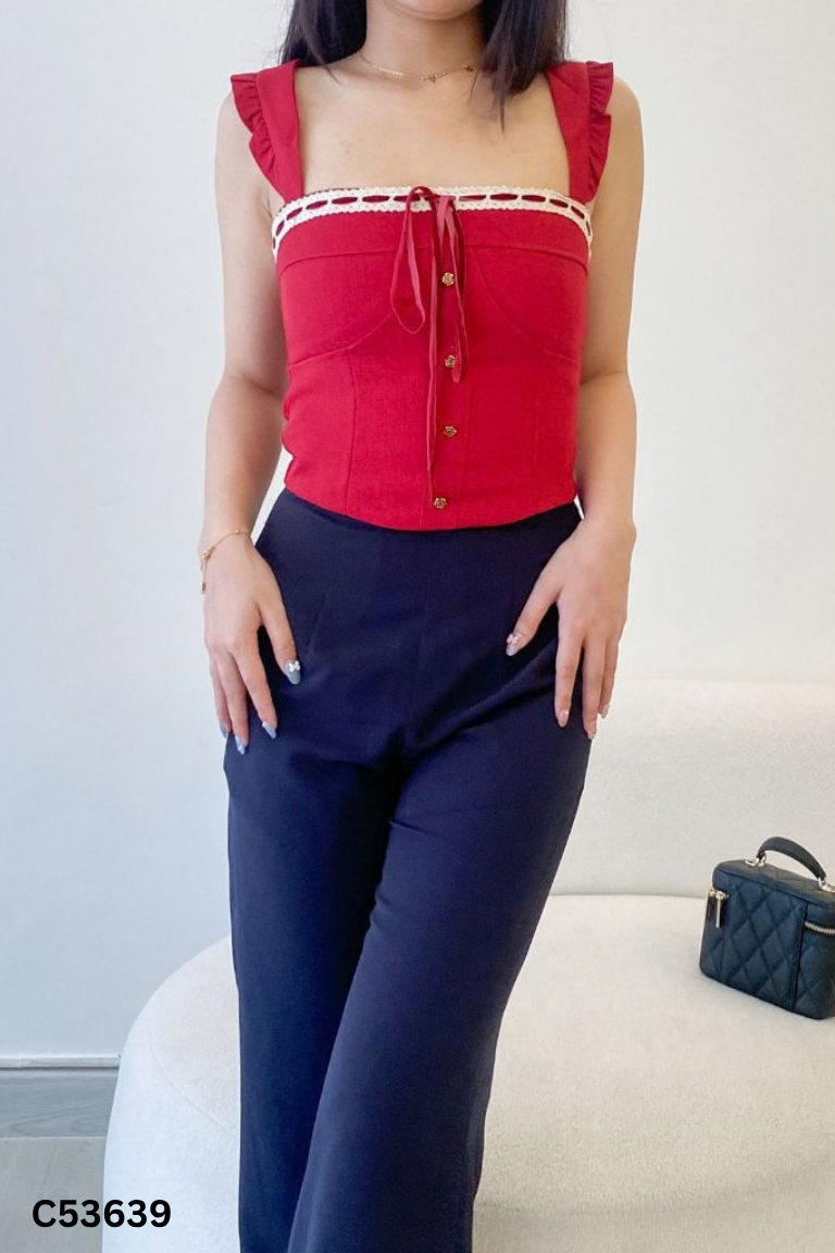 Áo tweed đỏ 2 dây ngắn