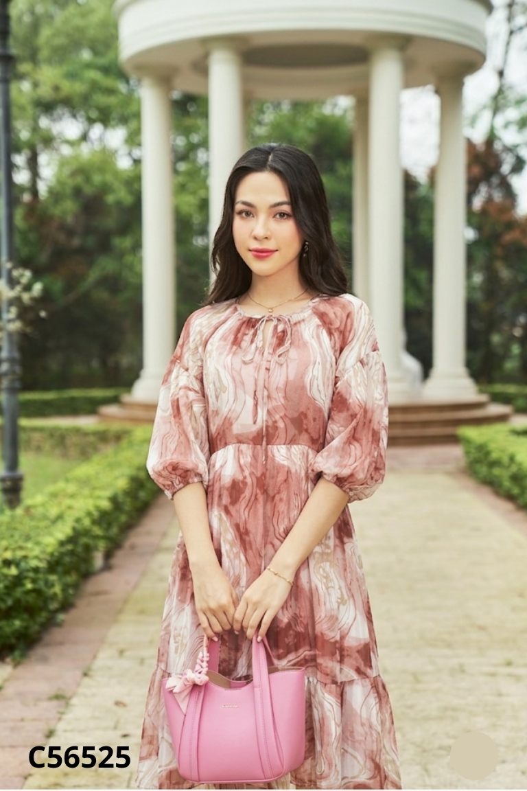 Váy voan tím UP TO SEONDS họa tiết be
