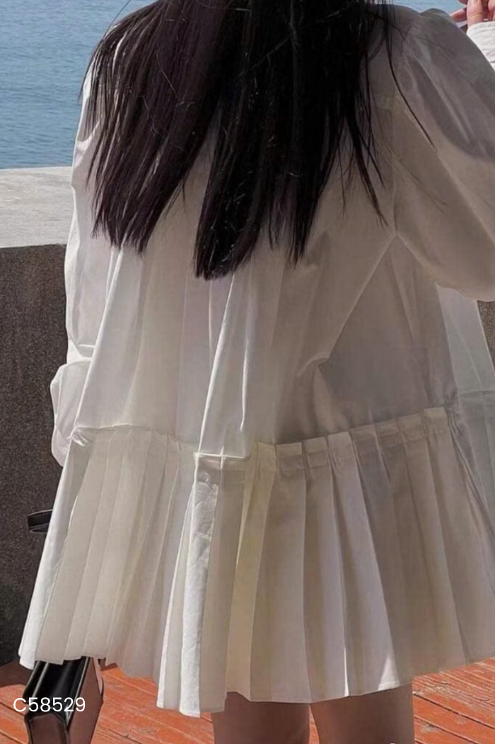 Vá babydoll trắng xếp ly