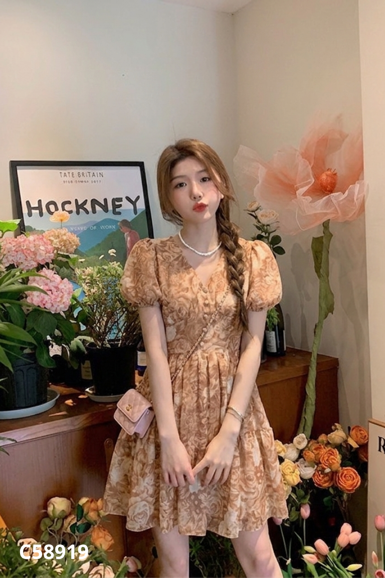 Váy nâu họa tiết hoa
