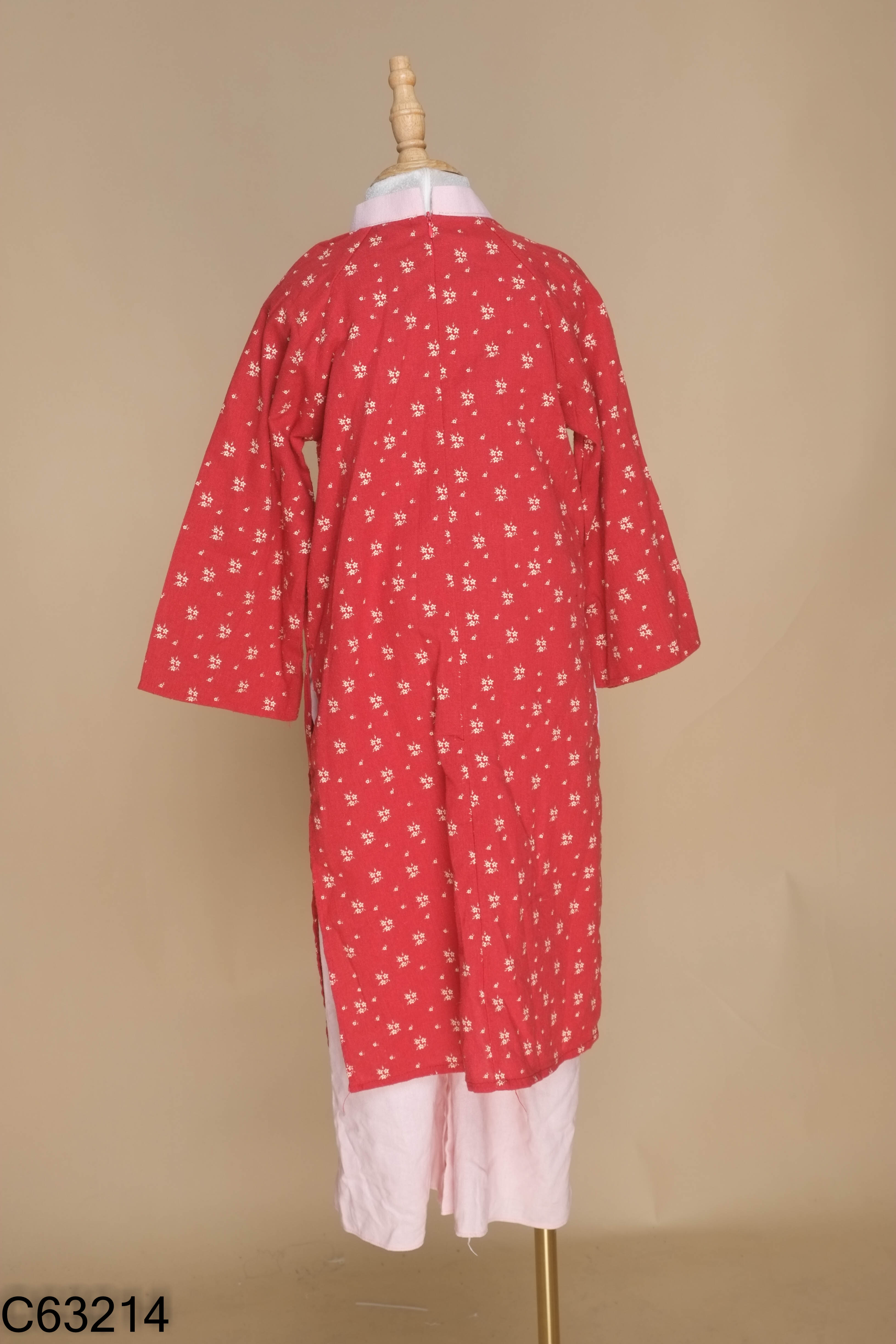 Set áo dài đỏ + quần hồng kid