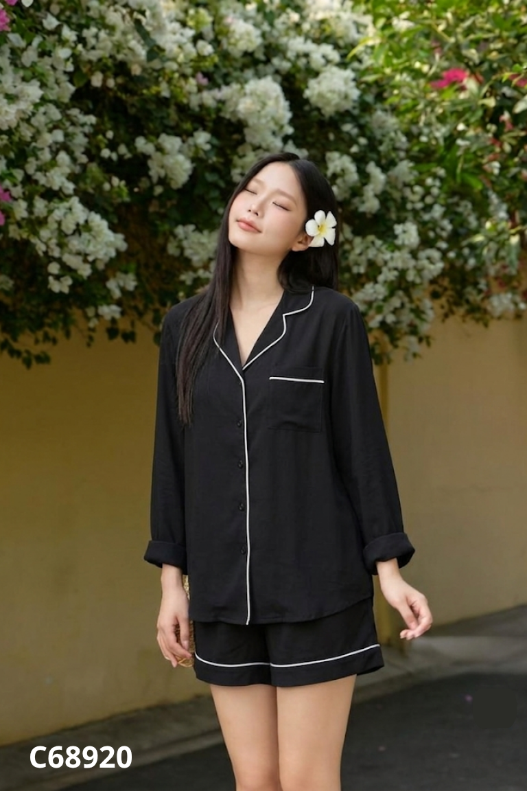 Áo sơ mi DOTTIE đen viền trắng