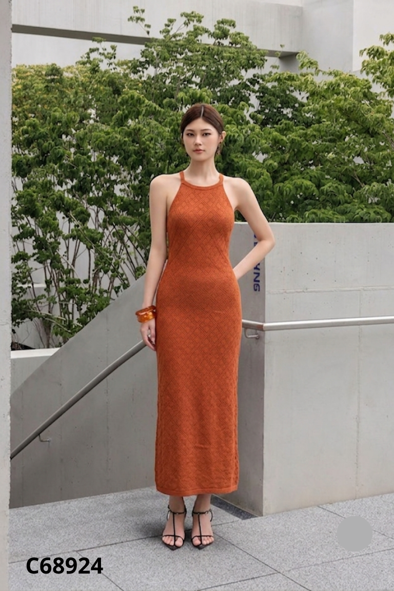 Váy DCHIC nâu cam dây lưng chéo