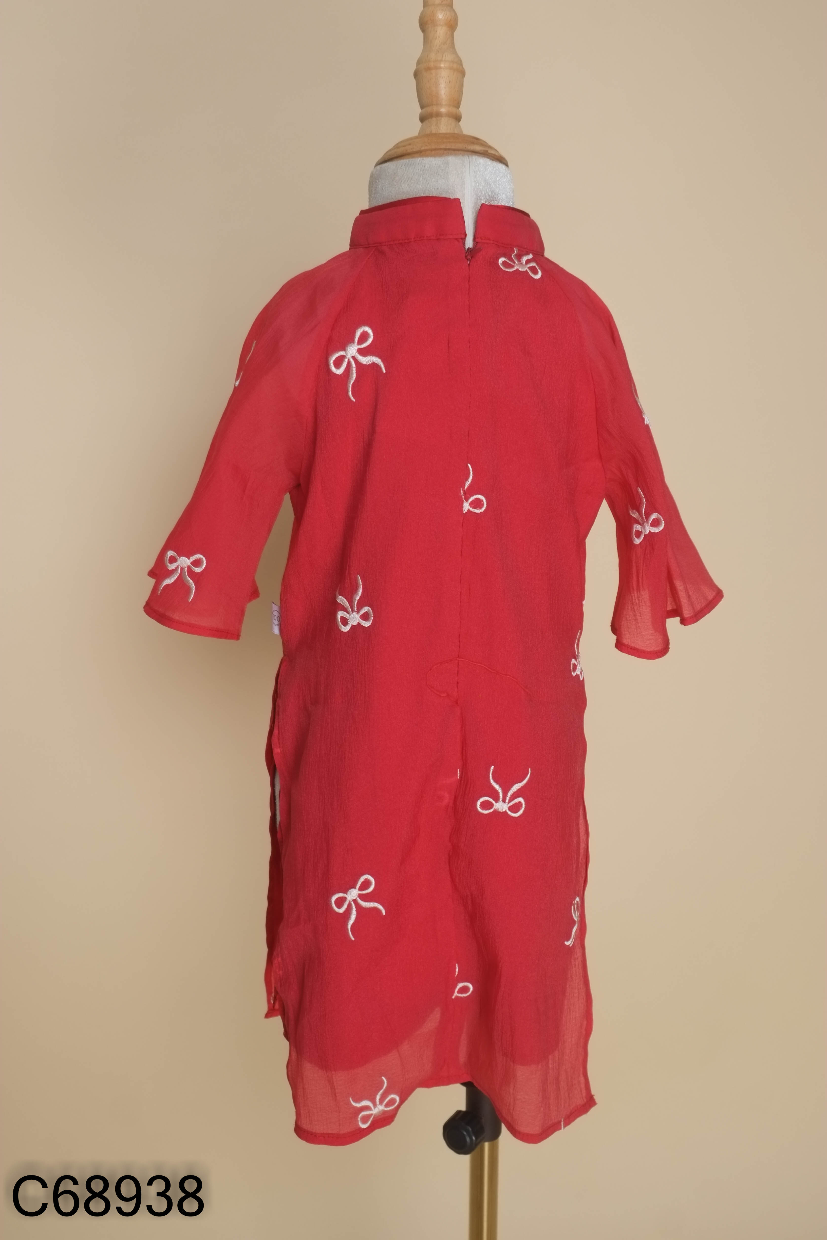 Áo dài đỏ thêu nơ KIDS