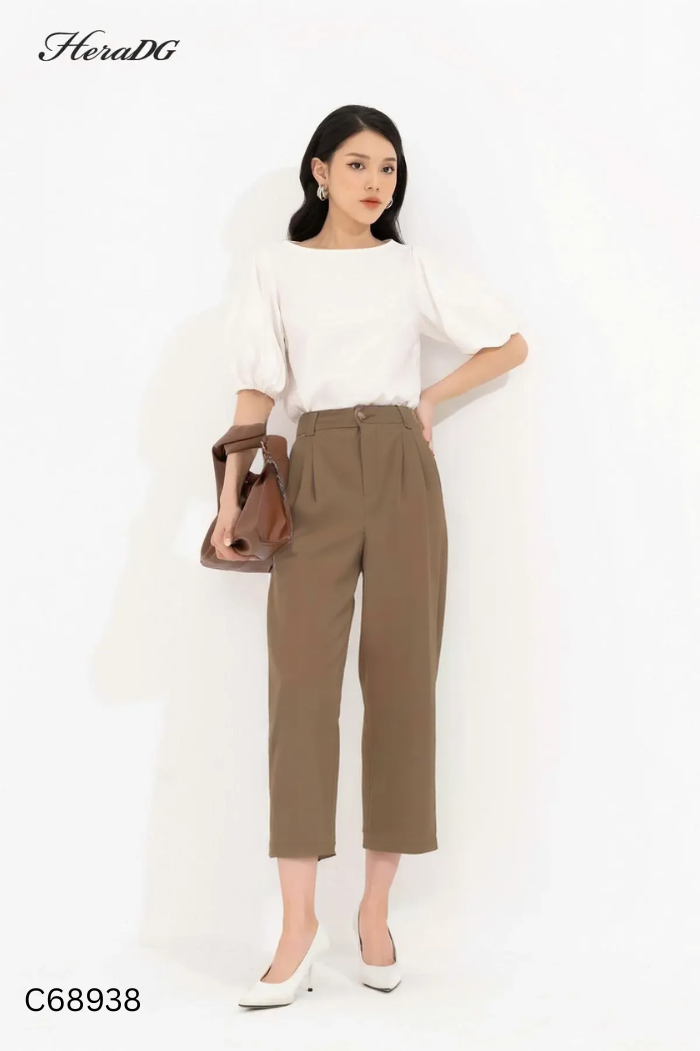 Quần culottes vải xanh rêu