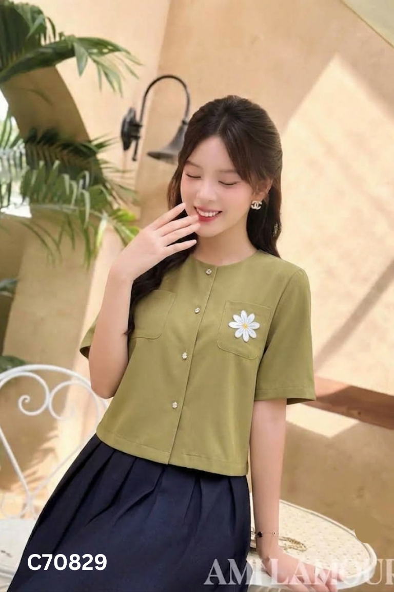 Áo xanh AMI L'AMOUR thêu hoa