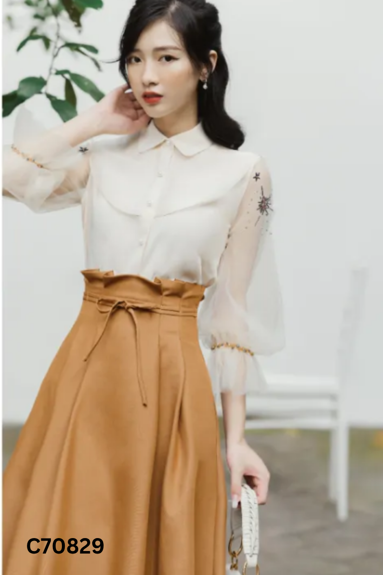 Áo trắng MAYSI tay lưới đính cườm