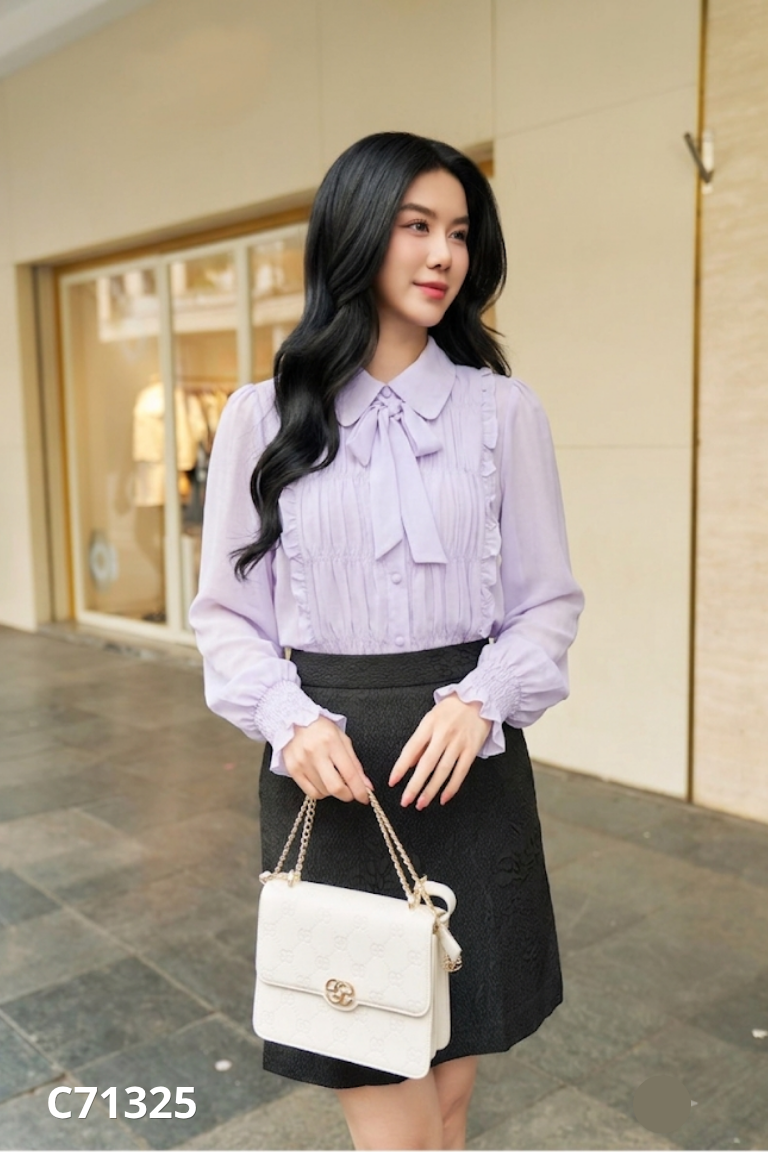 Áo tím ELEGANCE bèo dài tay