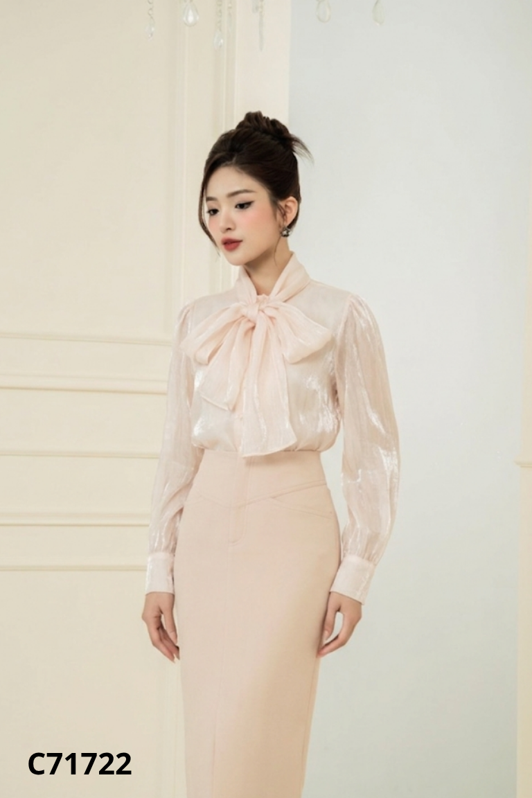 Áo organza be buộc nơ