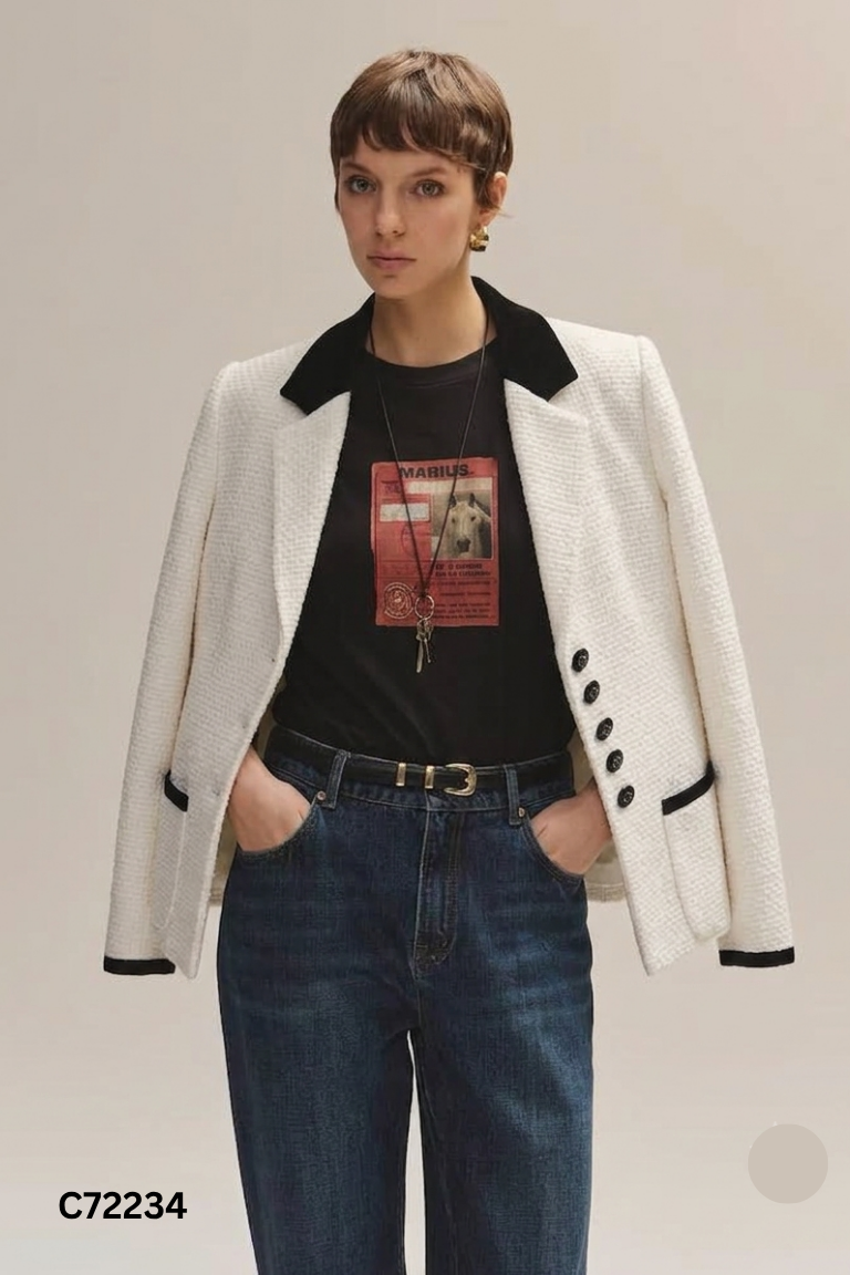 Áo khoác blazer trắng mix đen