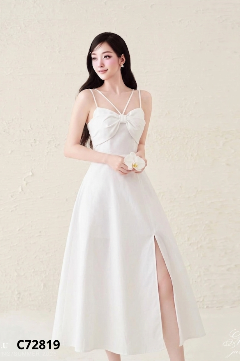 Váy hai dây trắng TIIN trơn nơ ngực