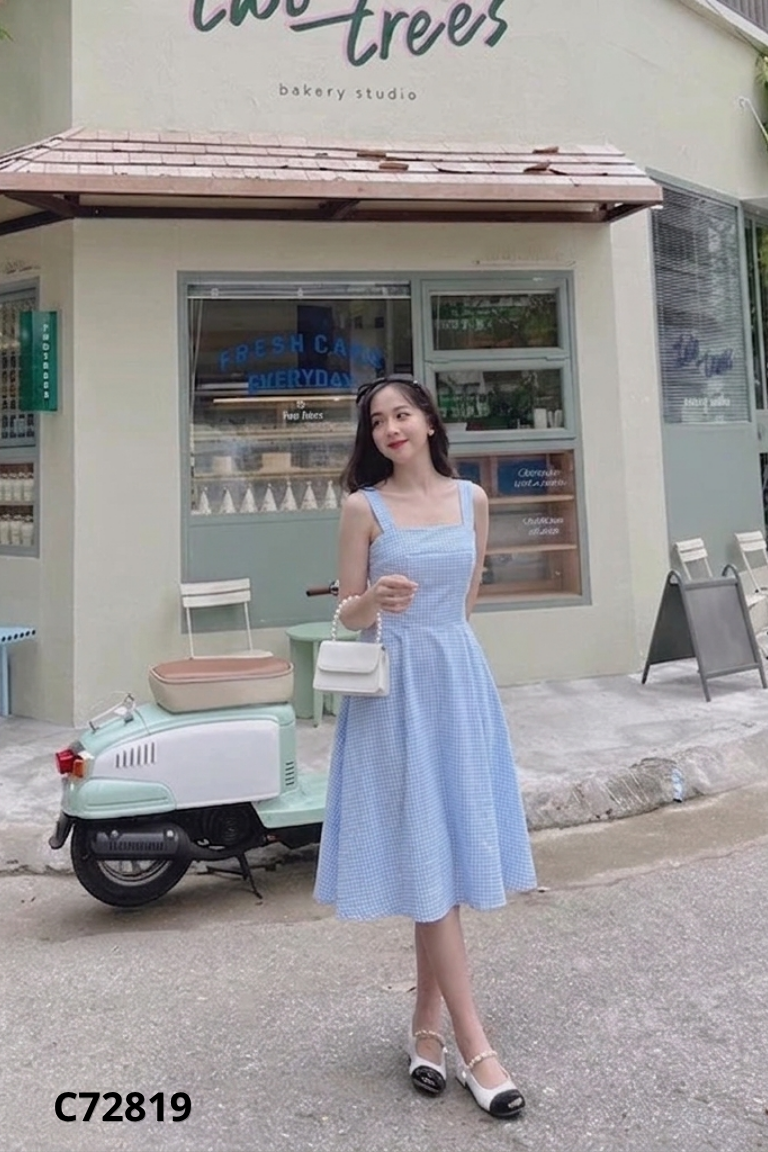 Váy xanh trắng caro JAMILA trơn