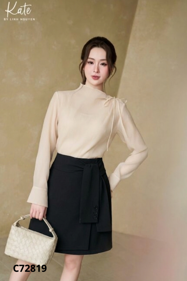 Chân váy đen KATE chữ A phối tà