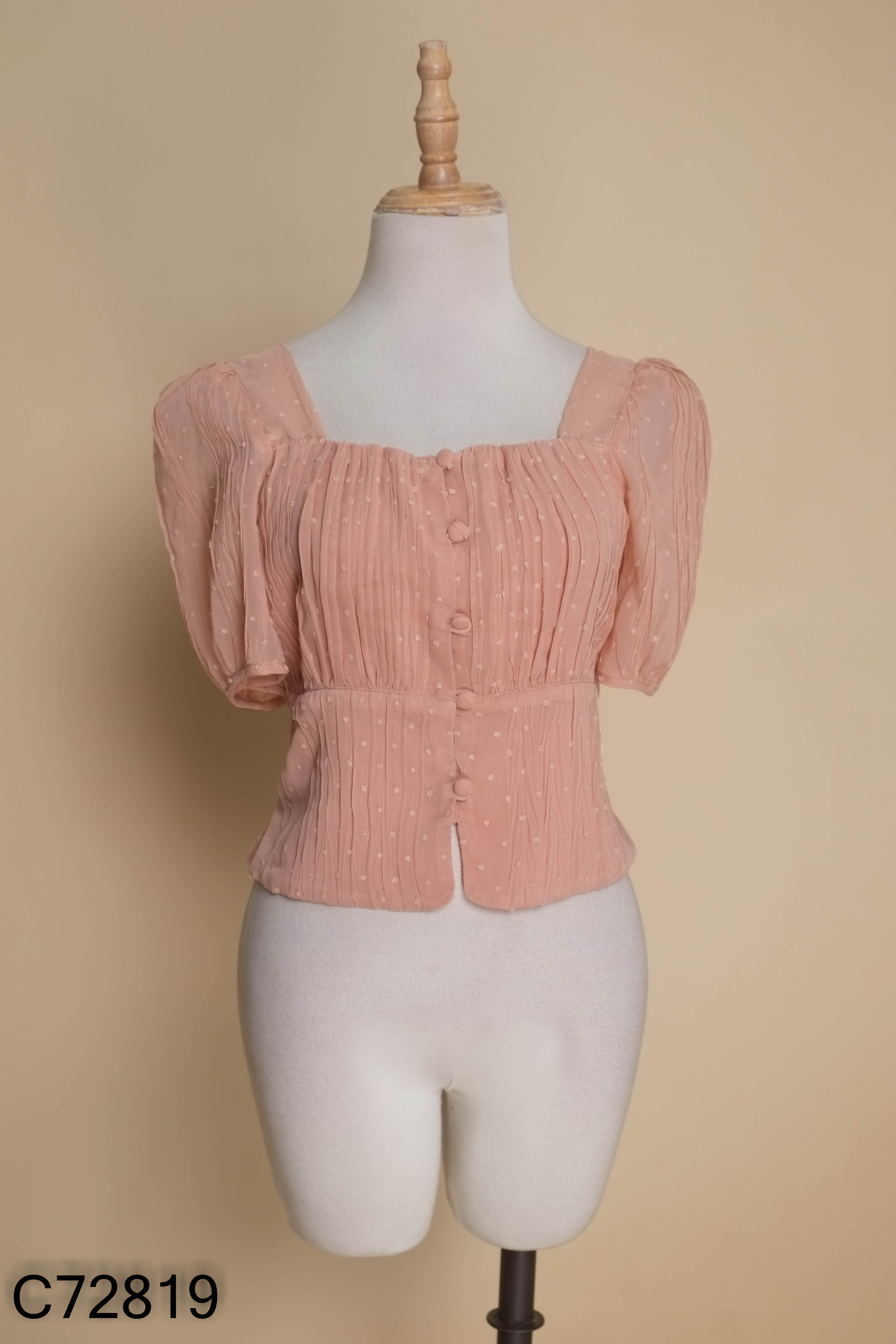 Áo hồng KATE cổ vuông nhún