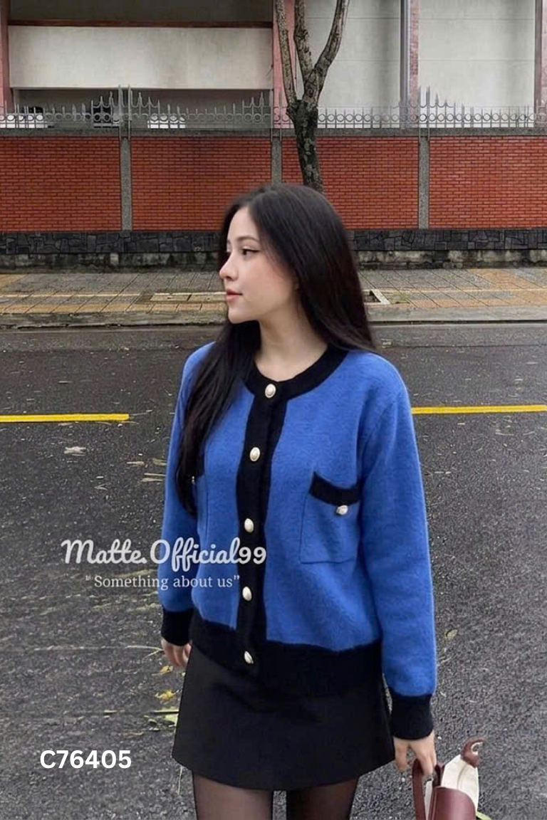 Áo cardigans xanh viền đen