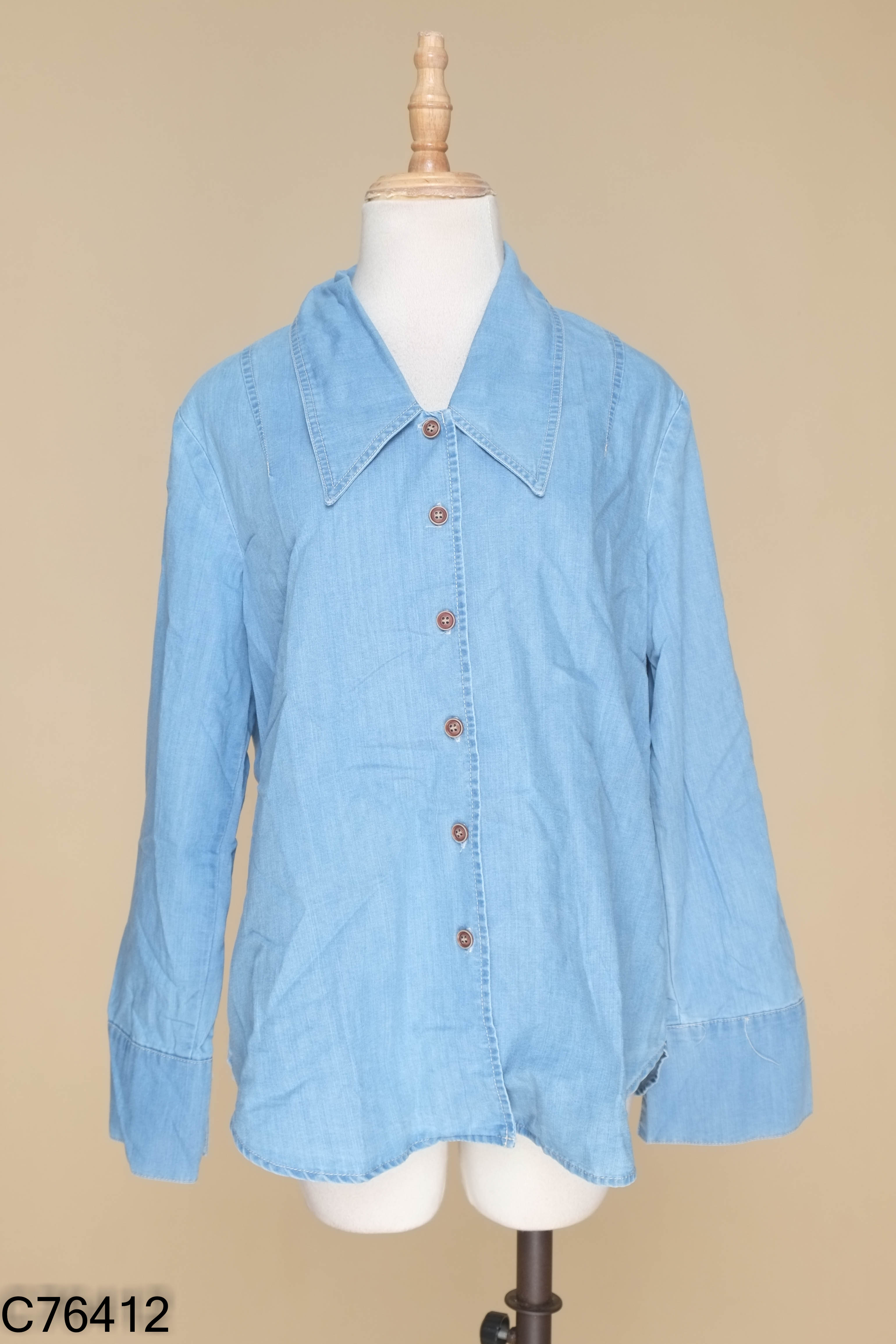 Áo sơ mi GEN VIET jeans xanh trơn