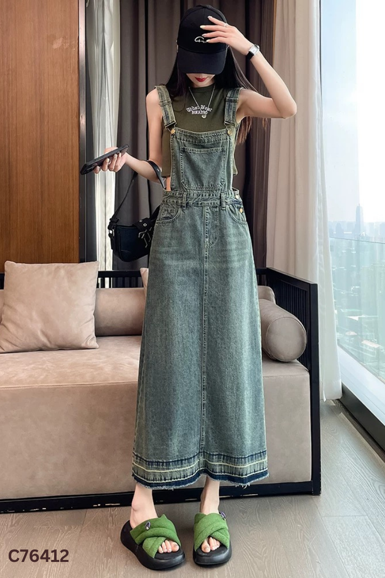 Váy yếm jeans xanh trơn