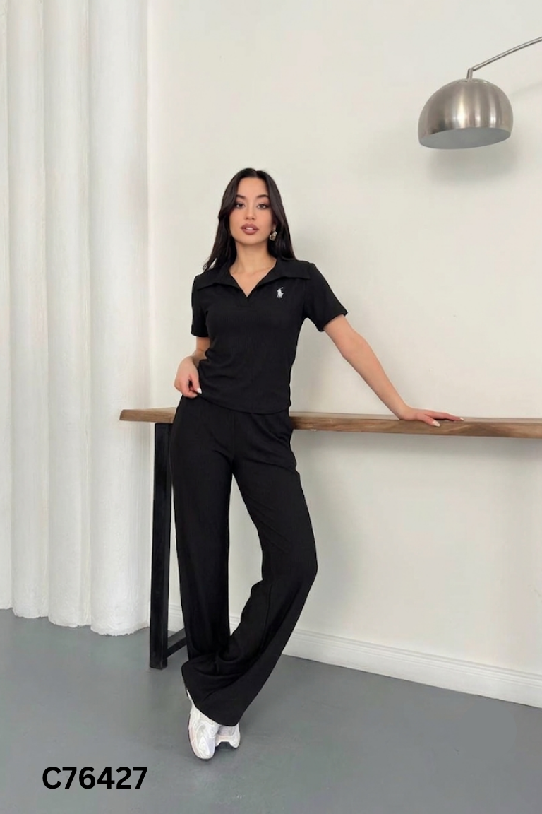 Set đen áo kiểu + quần ống rộng